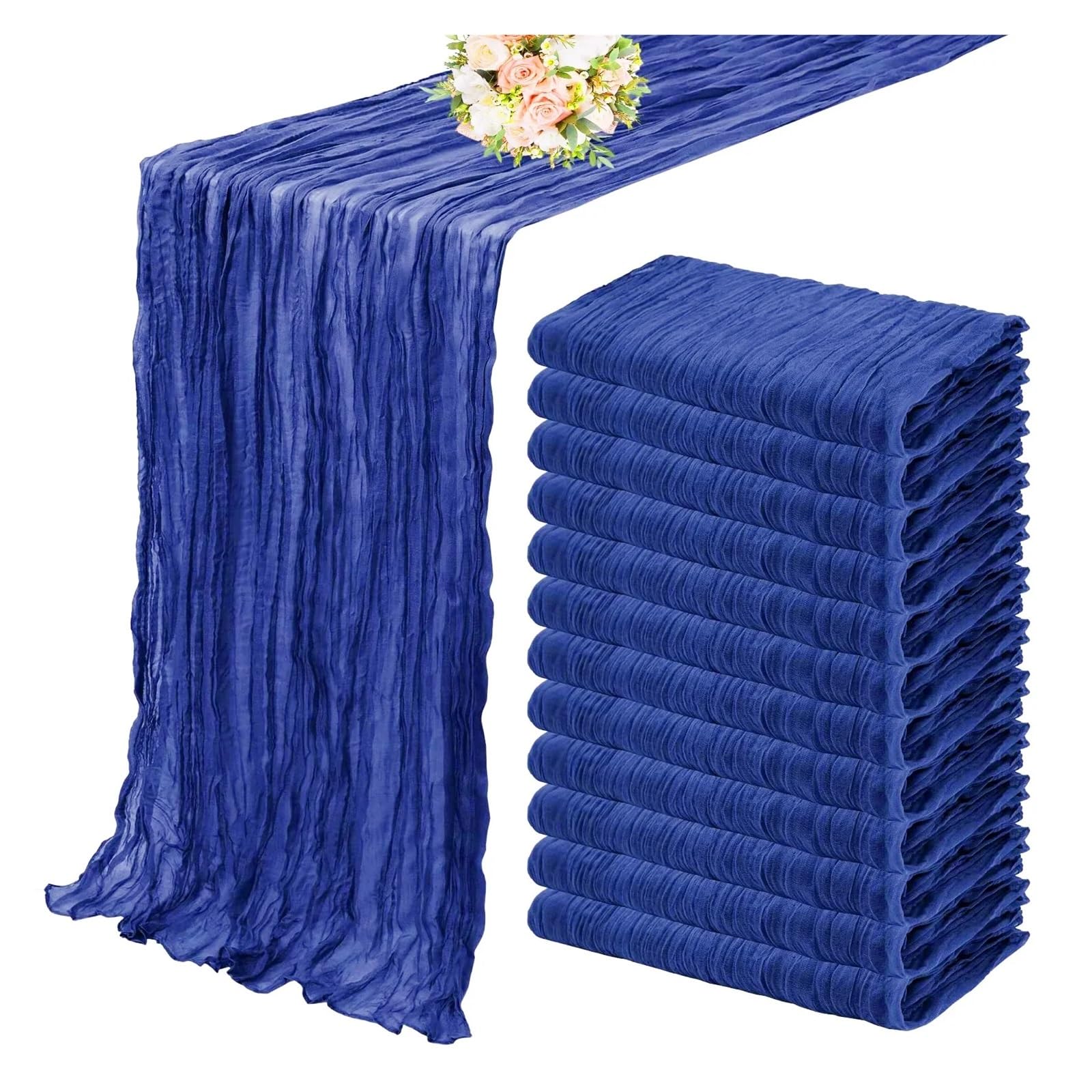 Chiffon Table Runner 10PCS Green Gauze Table Runner Setting Dining Wedding Party Banquets(10Pcs Blue,50x50cm)