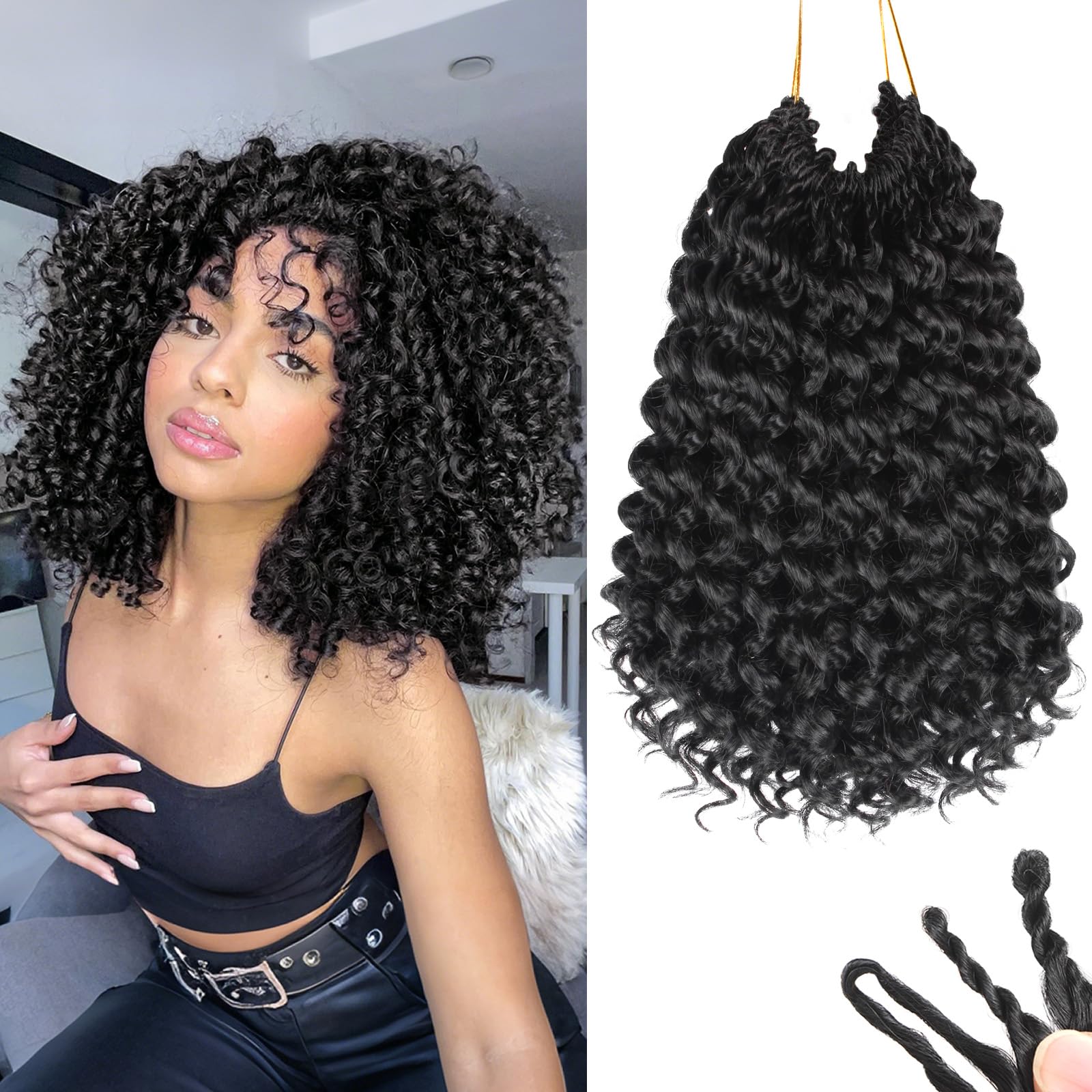 Photo 1 of 120 Strands Curly Crochet Hair Gogo Curl Pure Protein Fiber Close to Human Hair 10 Inch Pre looped Deep Wave Curly Crochet Hair For Black Women Beach Curl Twist Braiding Hair Extensions (10inch 1B)