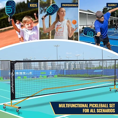 Miniatura 4 de AuroraSynth Juego de pickleball con 4 paletas de pickleball de fibra de vidrio, 4 bolas, red sin nudos de polietileno de 18 capas de 22 pies x 3