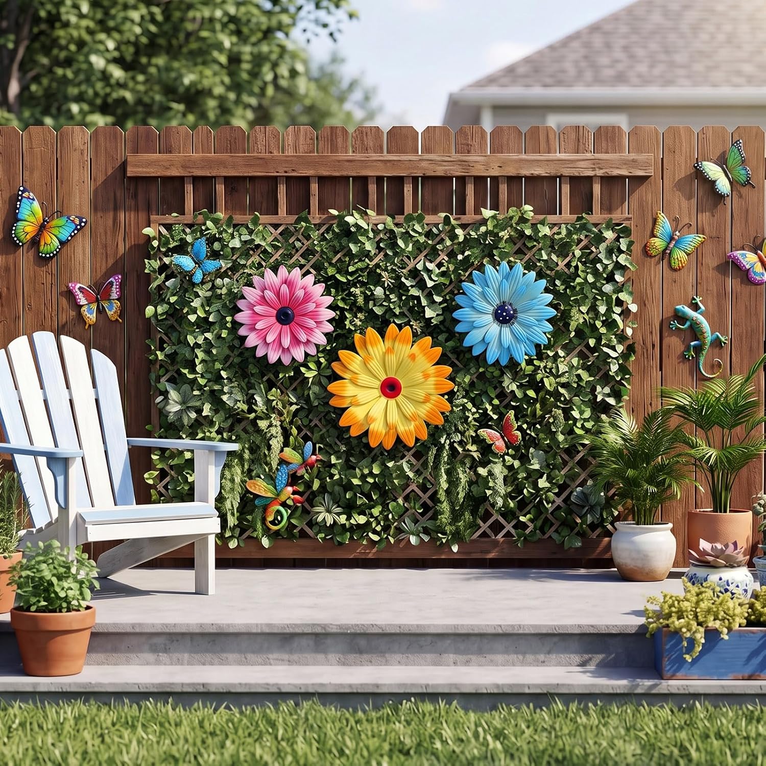 Hotop 3 Pcs Metal Flower Wall Art for Outdoor Decor, 16" & 12", Classic image 5