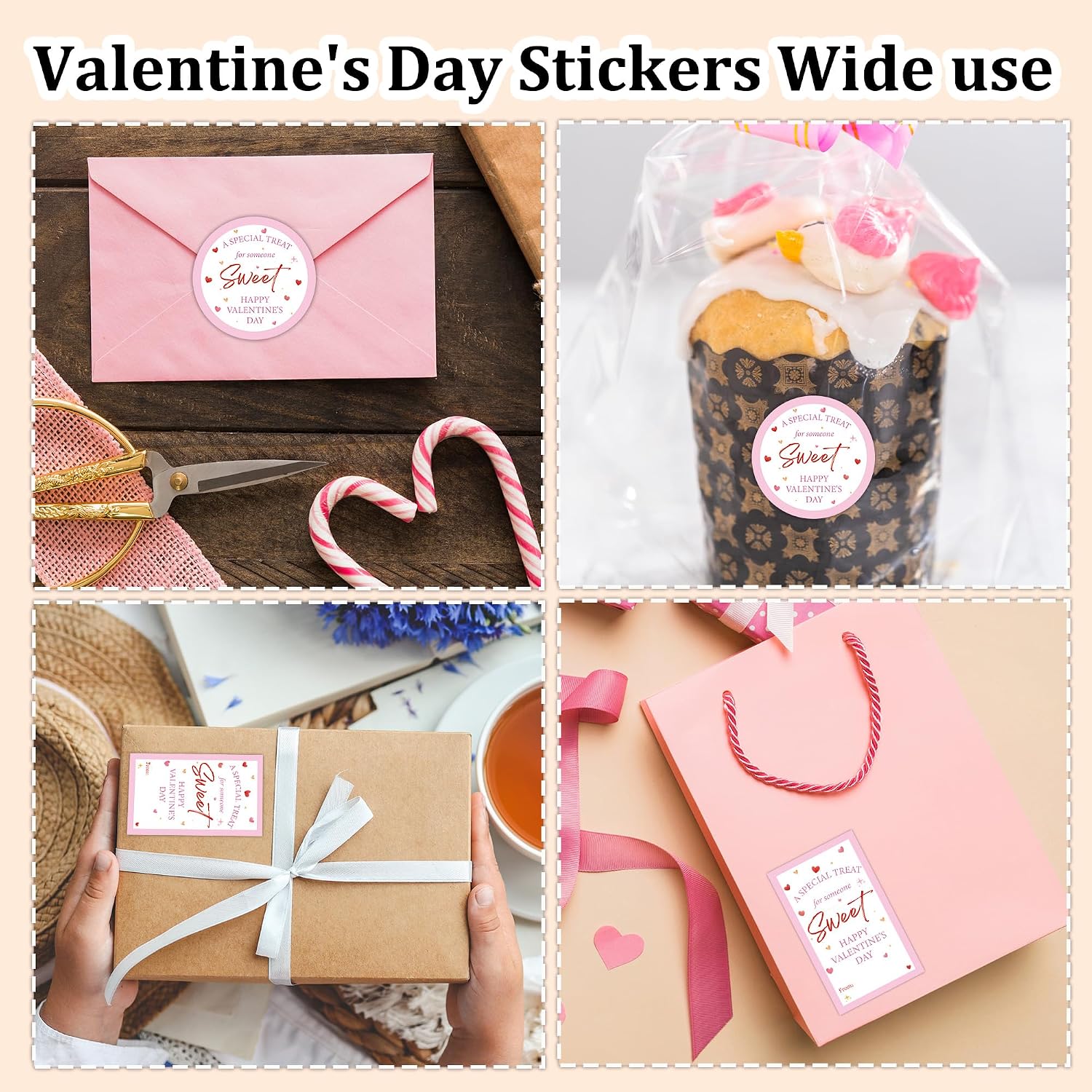 Happy Valentine's Day Tag Stickers Set, A Special Treat for Someone Sweet Valentine's Day Gift Tags Stickers, Gift Wrapping & School Classroom Favor Supplies, 20 Round & 20 Square