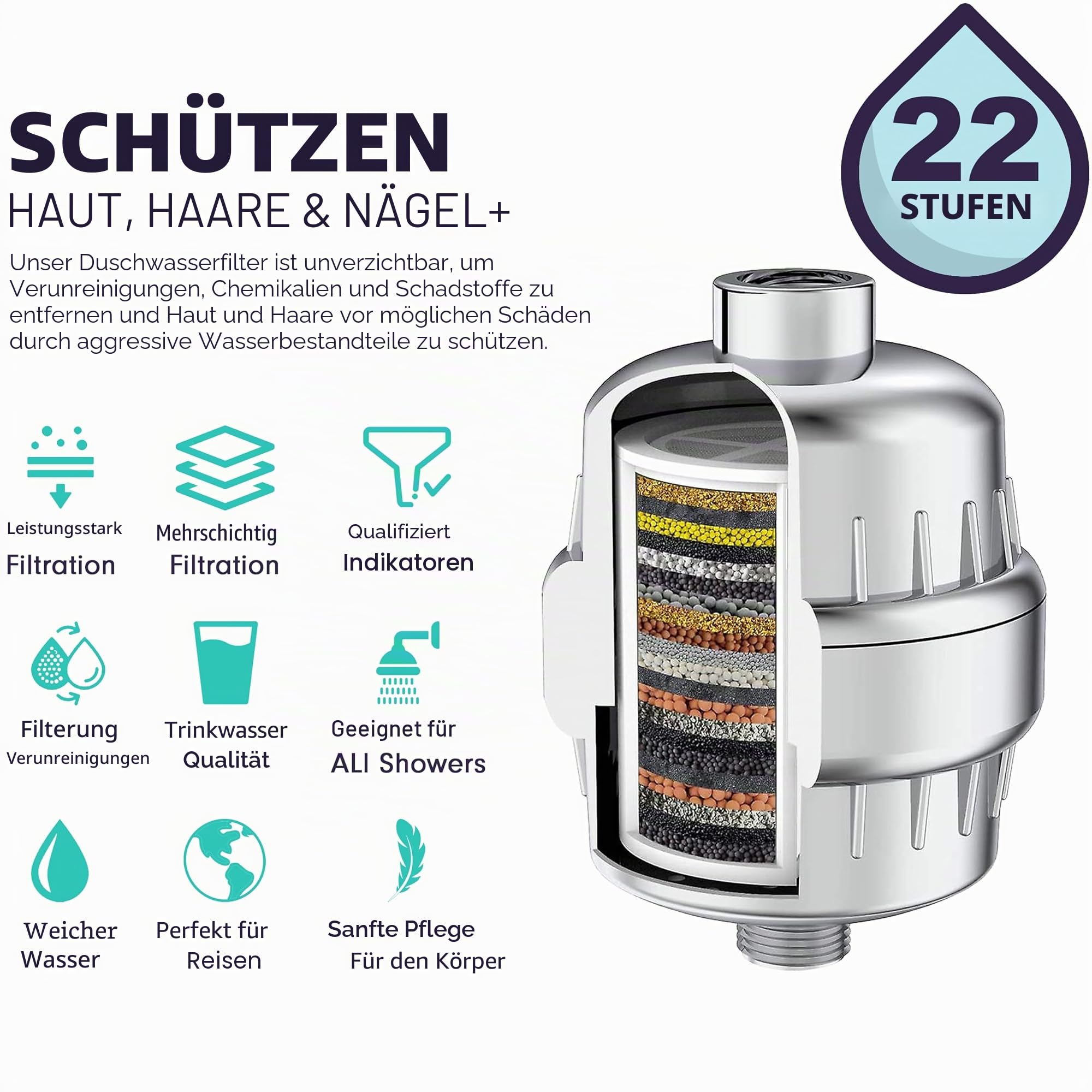 Duschfilter für Reisen Asien Universal-Duschkopffilter (britisches Unternehmen) verbessern die Gesundheit von Haut und Haaren