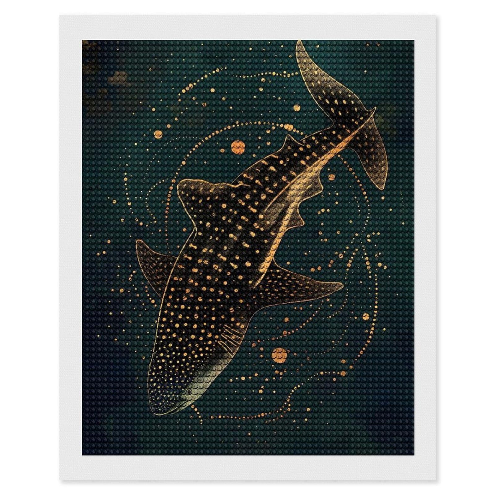 Junmoney Golden Shark DIY Diamond Art Canvas Kit 16"x20", for Teens, Finish and Display, Holiday Gift Idea, Vintage Style Decor