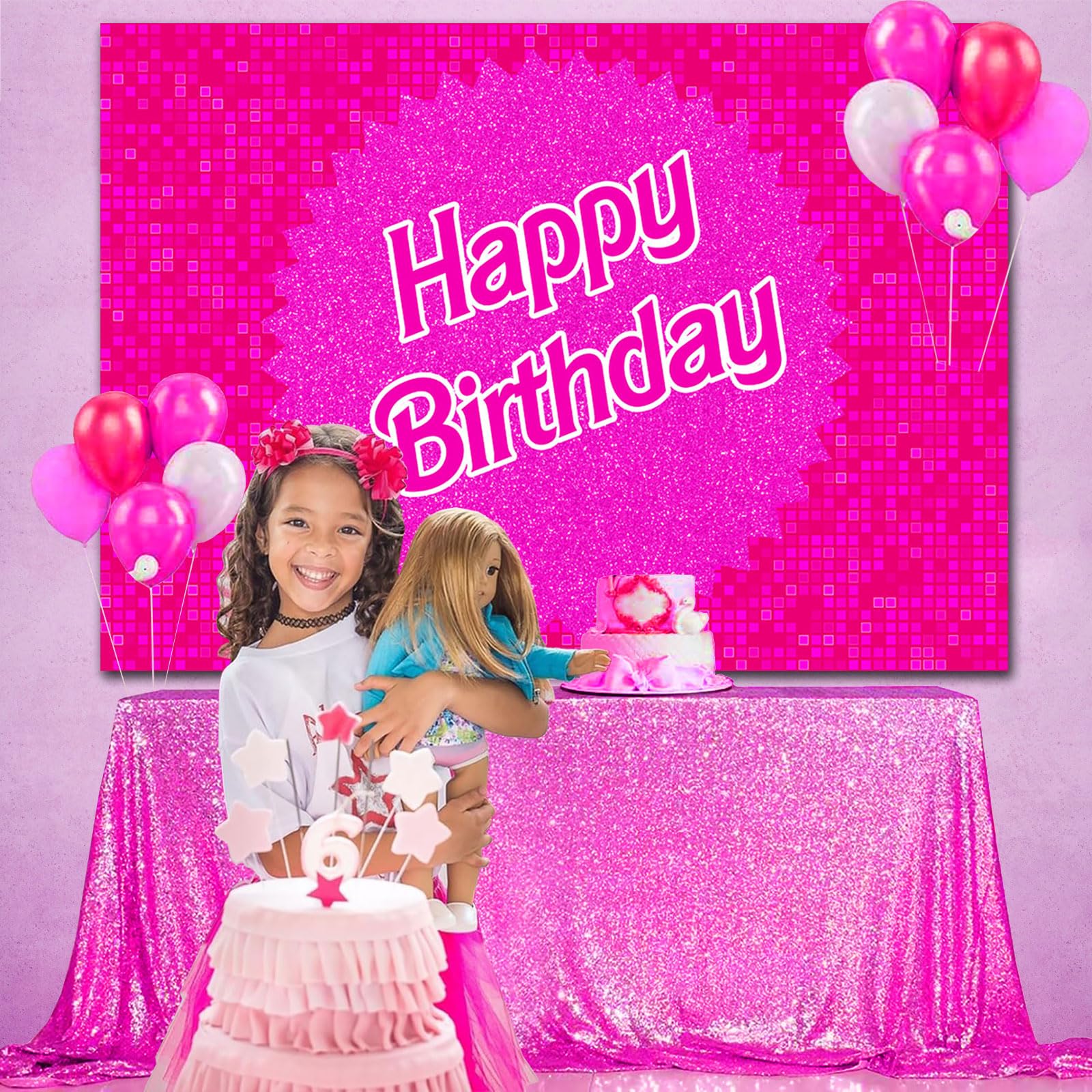 Fotohintergrund „Happy Birthday“ – 180x119 Cm, Rot-schwarz Mit Glitzer, Aus Polyester – Ideal Für Geburtstagsfotos