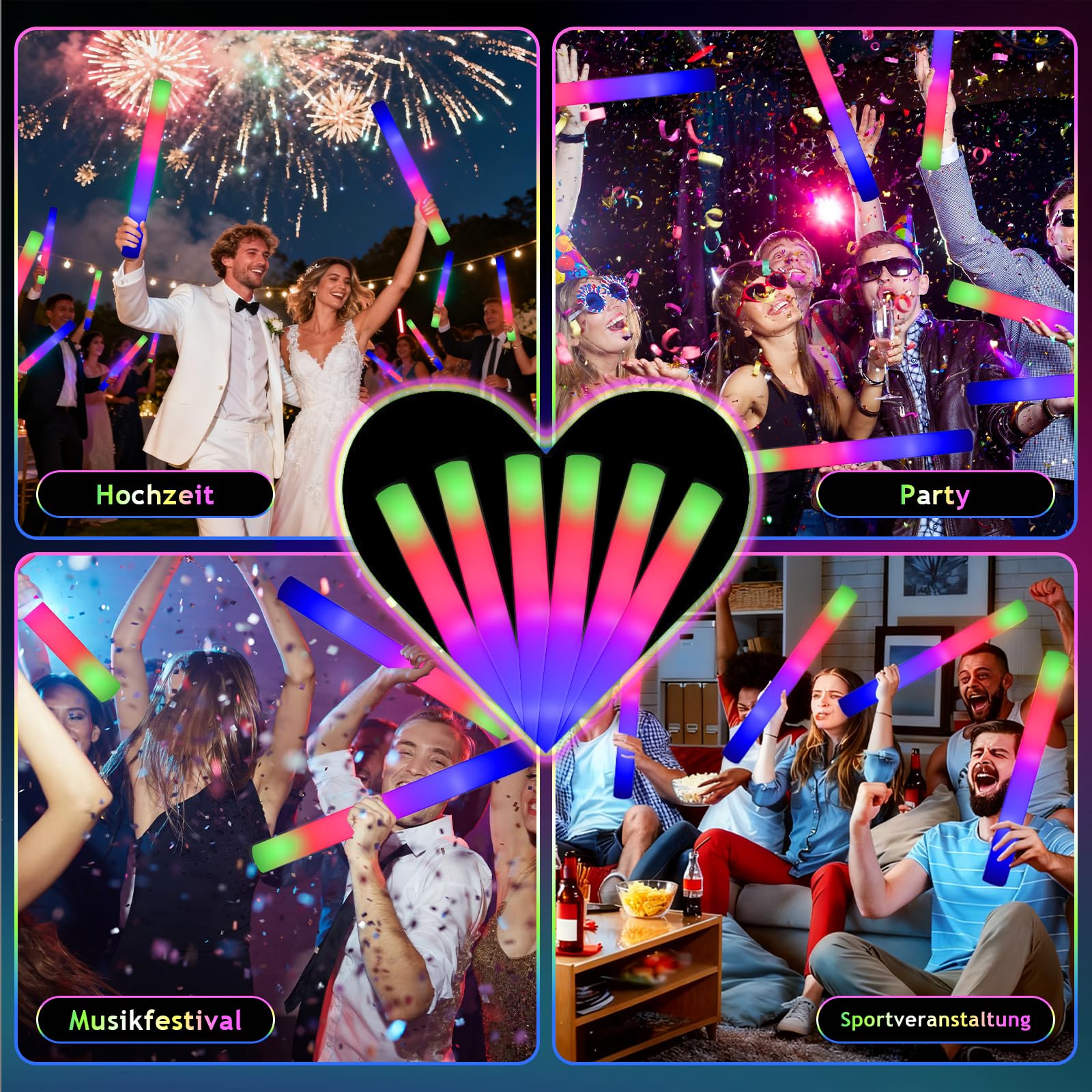 30pcs palos luminosos para fiesta, palos de luz LED, 3 modos de iluminación, varillas de espuma – barras luminosas para fiestas, conciertos y fiesta neon, hora loca boda