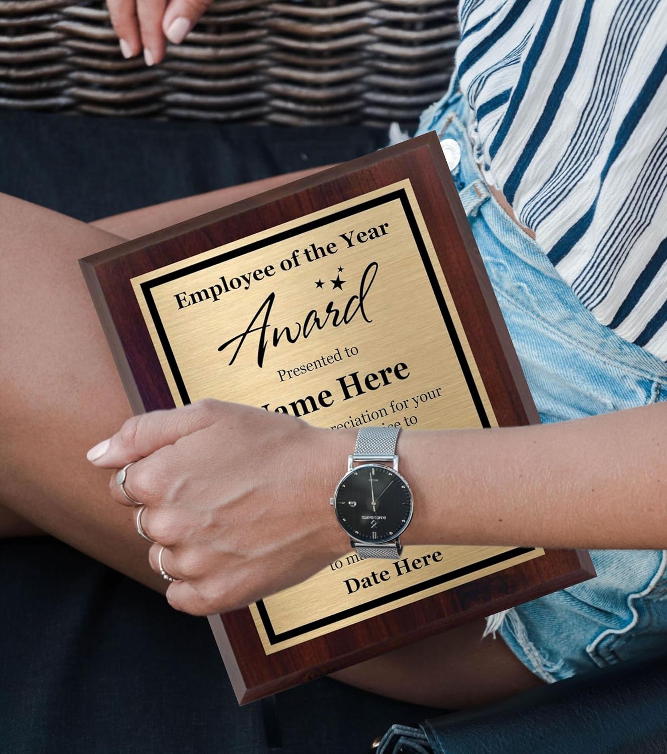 Employee of the Year Award Plaque 8x10 - Personalized Wood Board with Customized Plate - Awards for Employee Recognition and Appreciation - Customize Now!