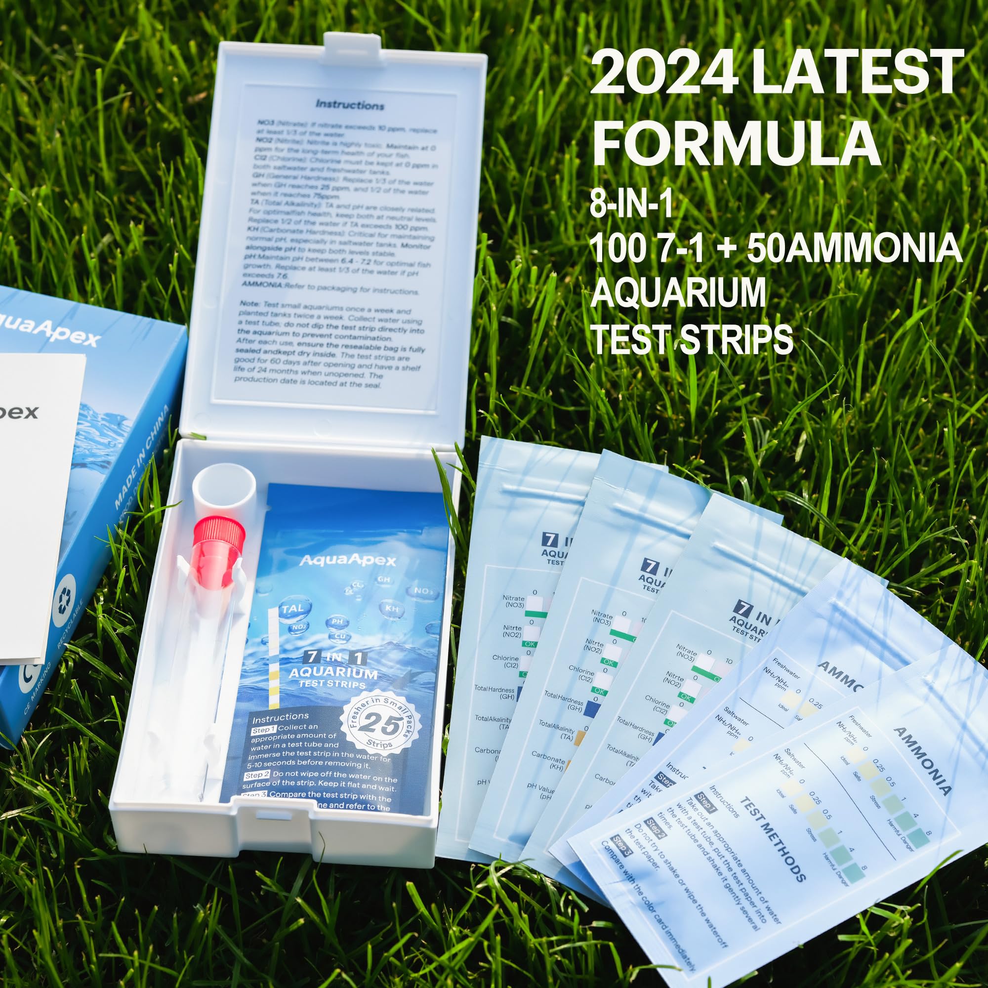 Aquarium Test Strips Kit,8-in-1 150 Strips |100 Multi-Test + 50 Ammonia Strips | Ammonia Test Kit for Fish Tank Test Strips | Freshwater & Saltwater | Includes pH, GH, KH, Nitrate Test Kit and More - image 2