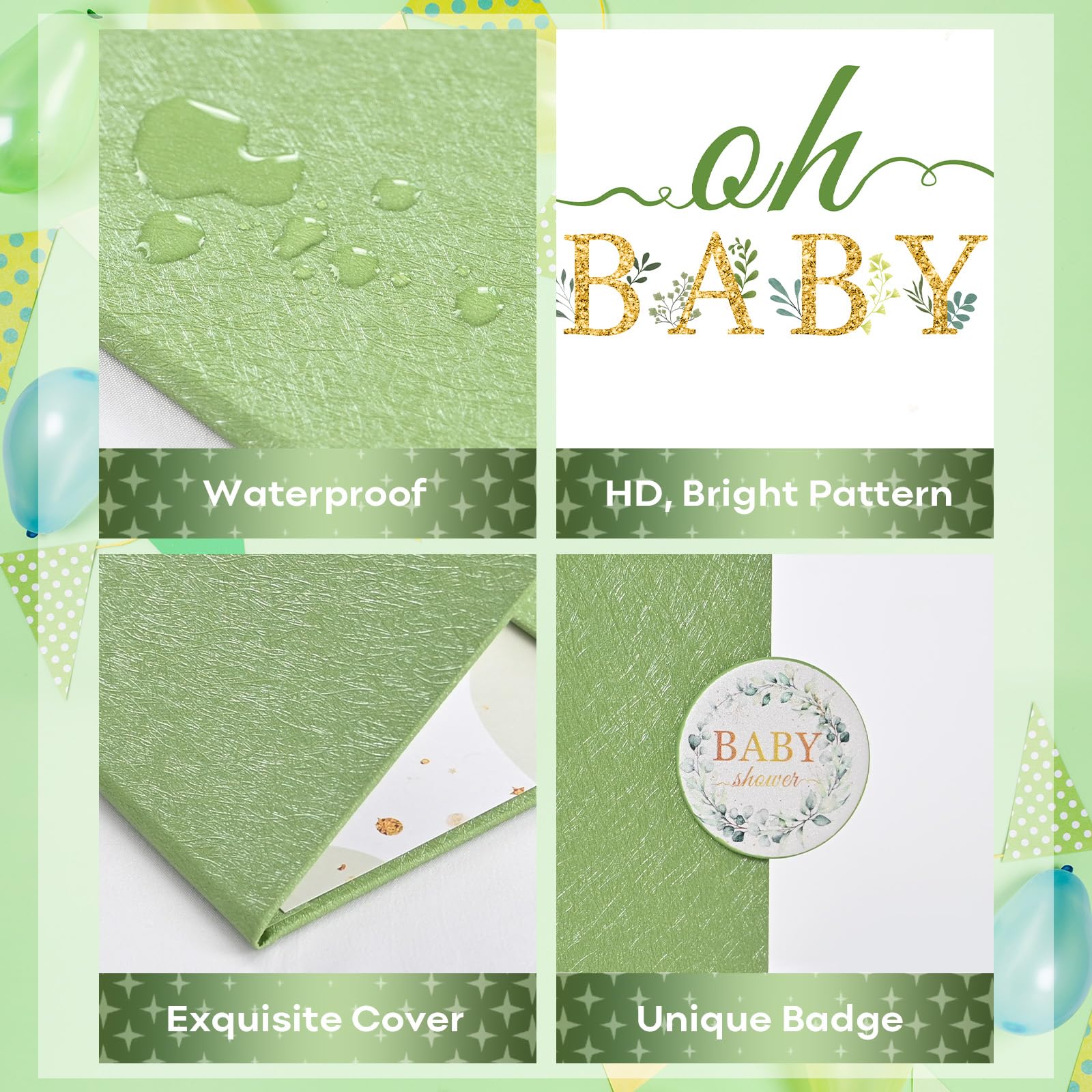 Baby Shower Guest Book Sage Green Safari Oh Baby Signing Guestbooks Alternative Sign in Book Signature Memory Book Gifts for Boys Girls Creative Sign Card Board Keepsake Baby Shower Party Decorations - Image 3