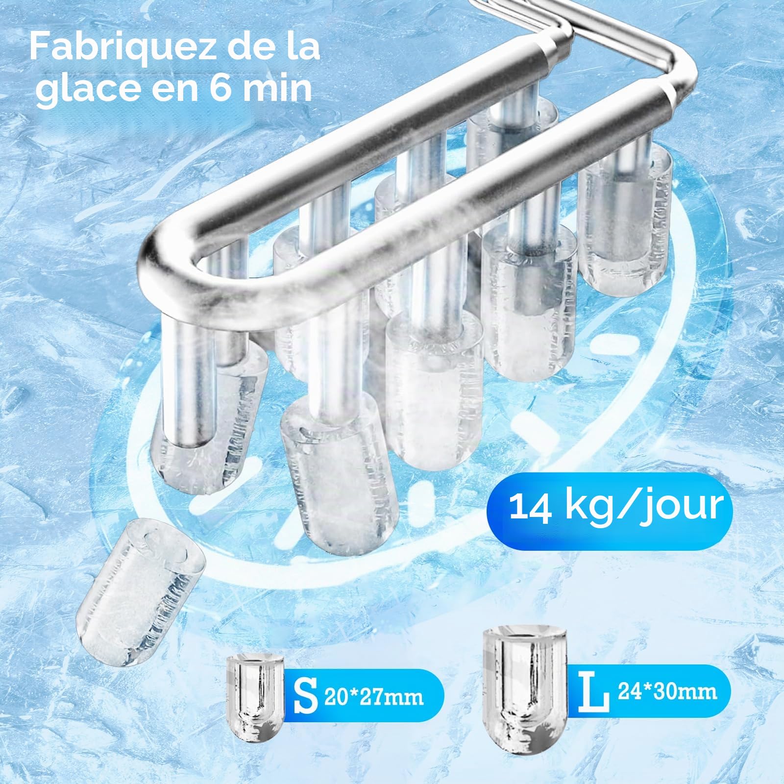 Aigostar Machine a Glacons 1,5 L, 130W Machines à Glaçons à Double Couvercle, 9 Glaçons en 6 Mins, 12kg/24h, 2 Tailles de Glaçons, Autonettoyante, Portable pour Maison/Cuisine/Camping, Noir