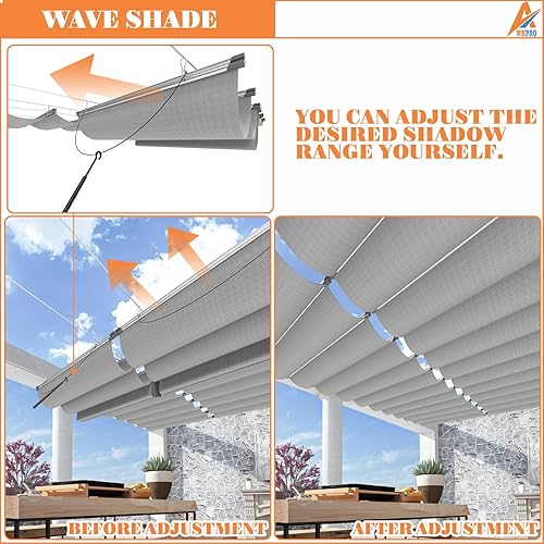 Miniatura 9 de AwnPro Toldo retráctil de 4 x 12 pies, vela retráctil de cuerda deslizante, toldo de pérgola de repuesto para jardines, patios, terrazas y cenadores