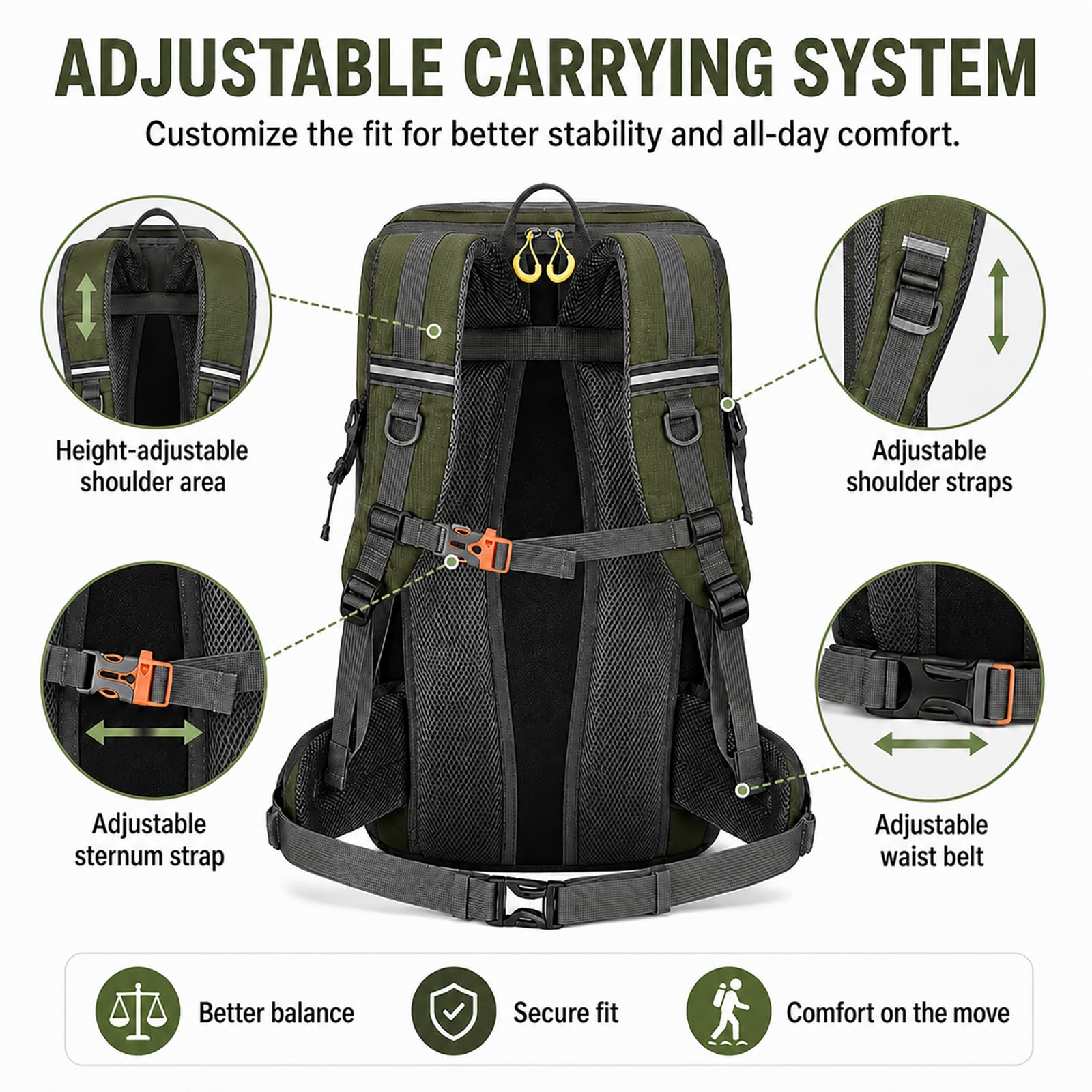 50L Hiking Backpack with Rain Cover Waterproof Lightweight Camping Daypack Walking Rucksack Outdoor Sports Trekking Climbing Skiing Travel Bag