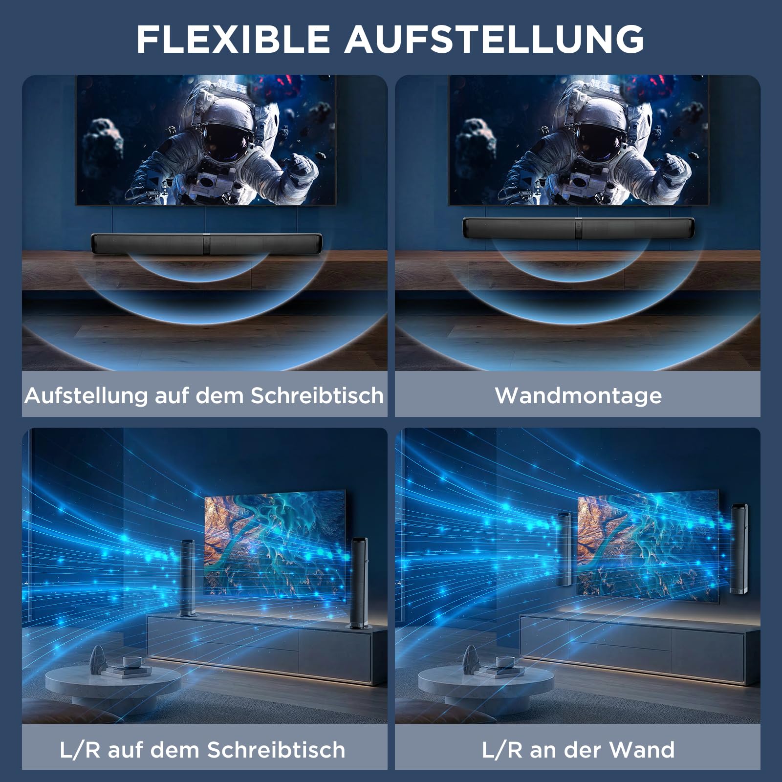 GarageRock Soundbar für TV Geräte, 2026 Upgrade 90W 2-in-1 Teilbare Soundbar for TV, Bluetooth 5.3 Lautsprecher für Fernseher with ARC/Opt/AUX Anschluss, Heimkino Soundsystem for TV/PC/Gaming/Gift