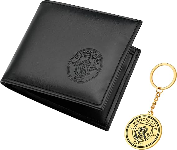 Manchester City FC Mens Wallet and Keychain Gift Set Black RFID Protected