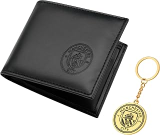 Manchester City FC Mens Wallet and Keychain Gift Set Black RFID Protected