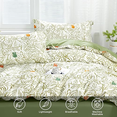 Miniatura 34 de SAPHREAS Juego de funda de edredón de hojas botánicas, tamaño King, 3 piezas, hojas amarillas, juego de funda de edredón 100% algodón suave, 1 funda