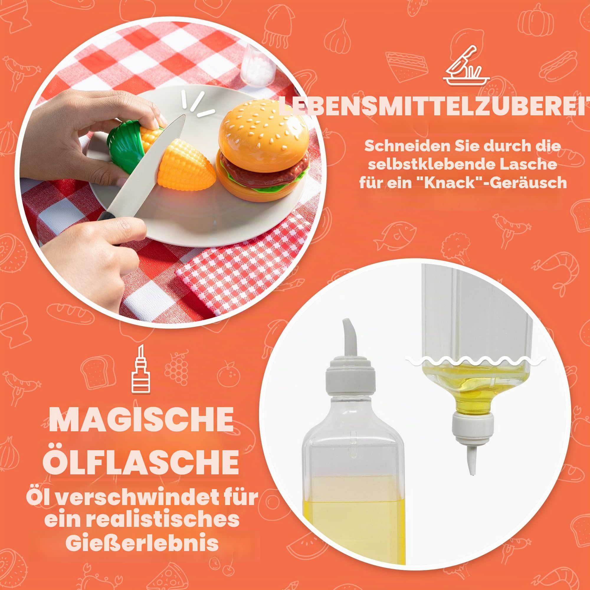 JOYIN 34 PCS Grill Spielzeug Küche Zubehör Mit Licht, BBQ Spielküche Zubehör, Soundeffekte Küchenset Kindergriller Für Kinder DIY Geschenke