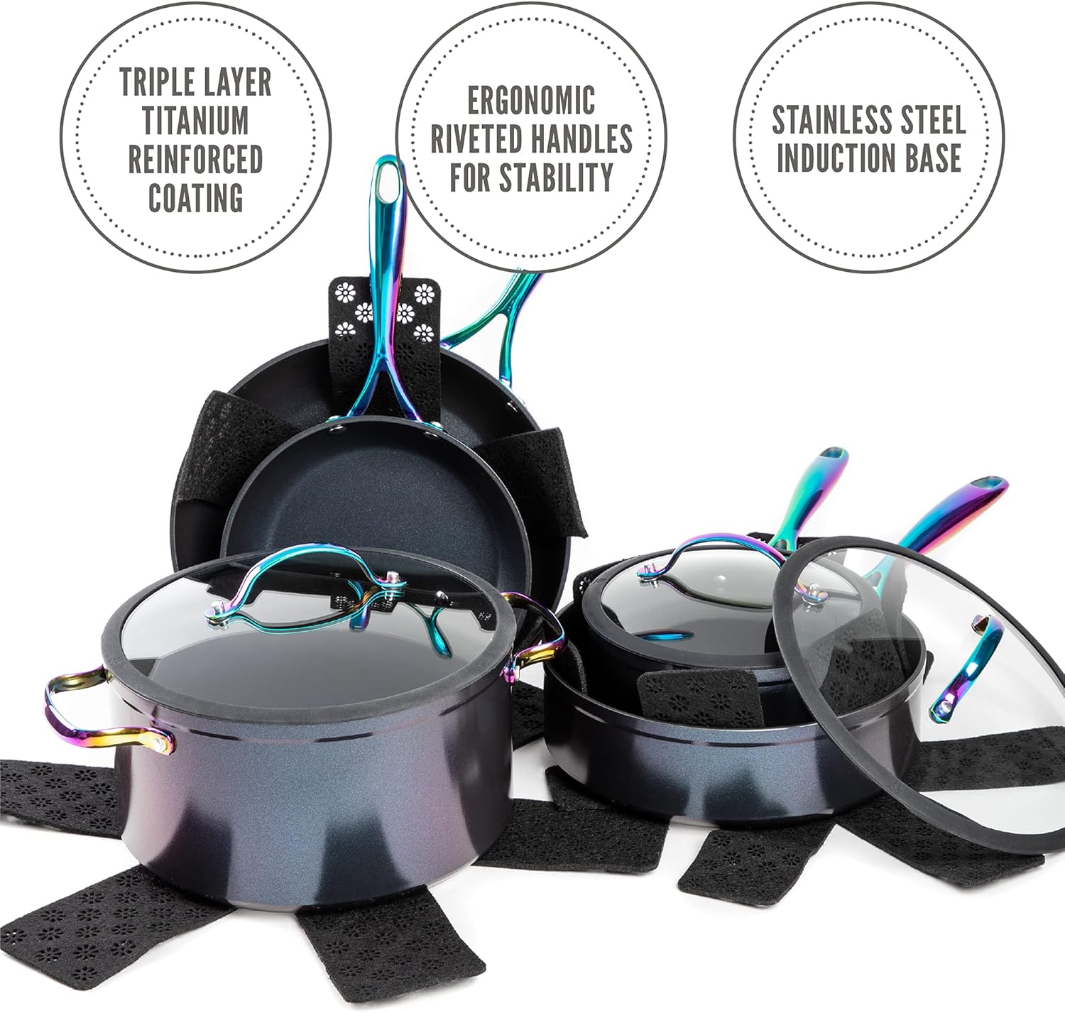 Set 12-Piece Nonstick Ceramic Cookware Set Thyme & Table Rainbow/Ideal for cooking exquisite dishes/Mom needs it/Ideal product for Chef/This product should not be missing in your home, 21x14x7