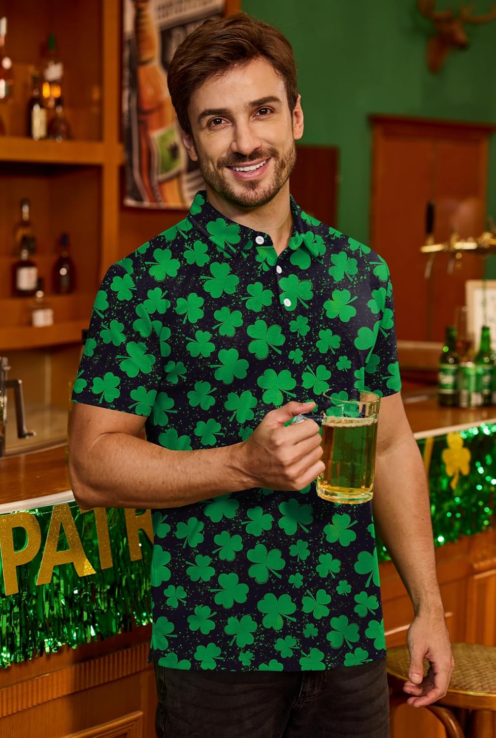 Arvilhill Men's St Patrick's Polo Shirt Irish Clover Short Sleeve Golf Shirts (S-3XL) - Image 7