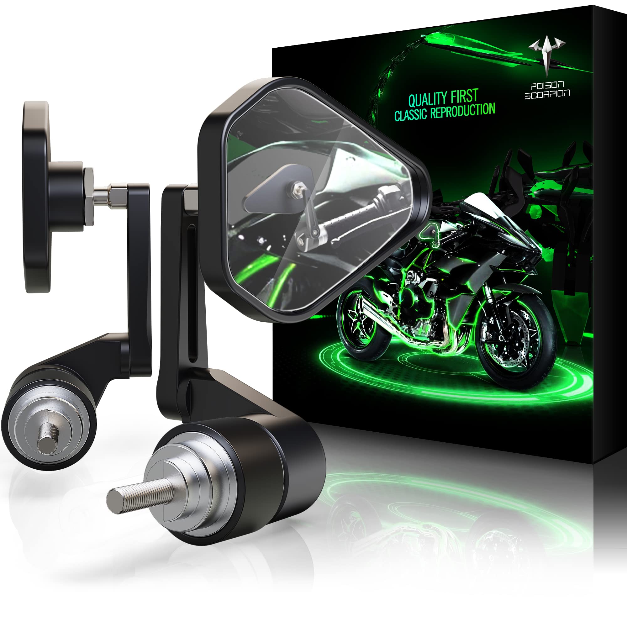 POISON SCORPION Motorcycle Handlebar Bar End Mirrors, Rearview Mirror Compatible with CB300F CB300R CB500F CB500X CB650F CB750 CB1000R CBR250R CBR300R CBR500R CBR 600 F4 F4i CBR600RR CBR650F CBR1000RR