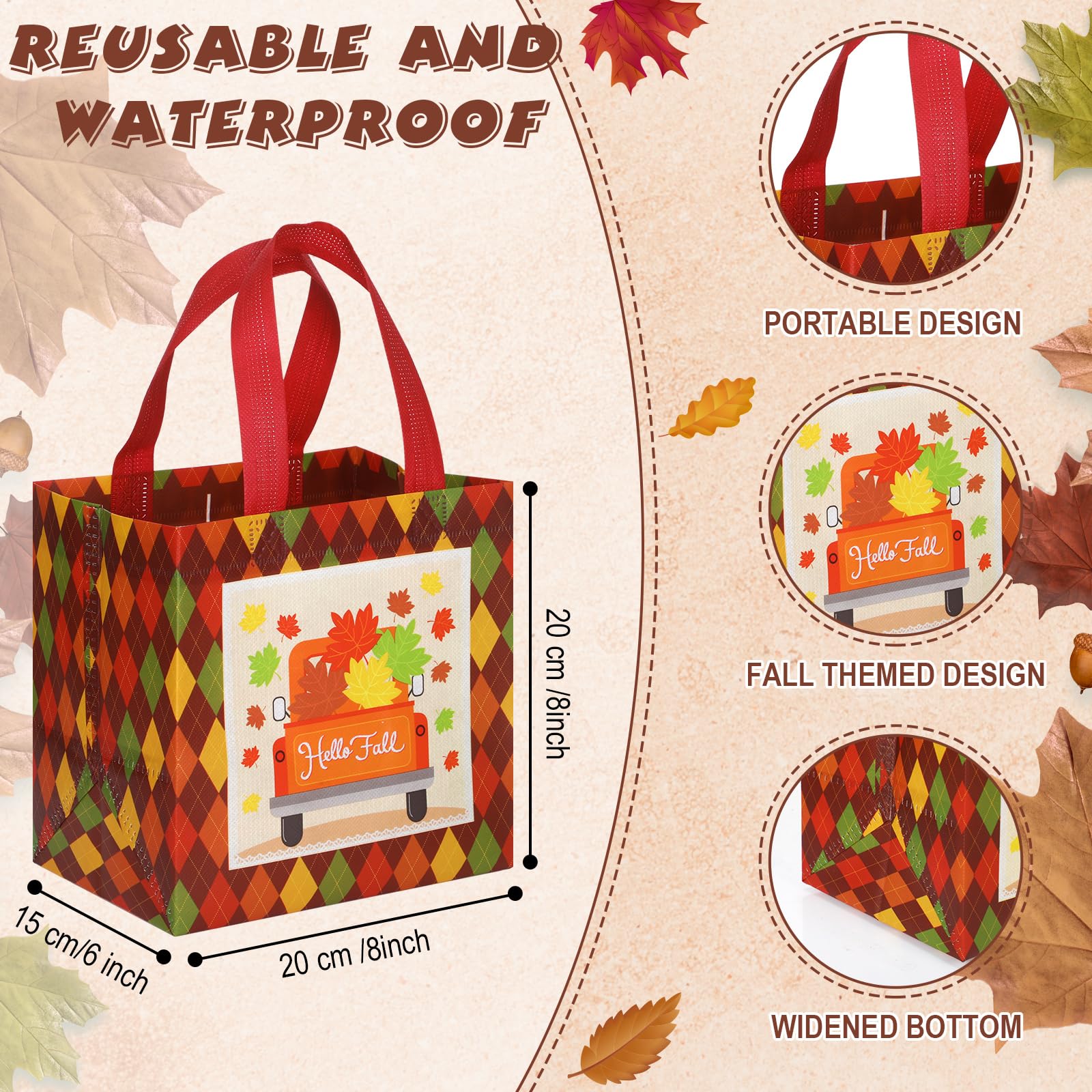 Chapou 120 Pcs Fall Bags Thanksgiving Gift Bags Fall Party Favor Bags Fall Tote Bags With Handles Autumn Non Woven Treat Bags For Party(Turkey