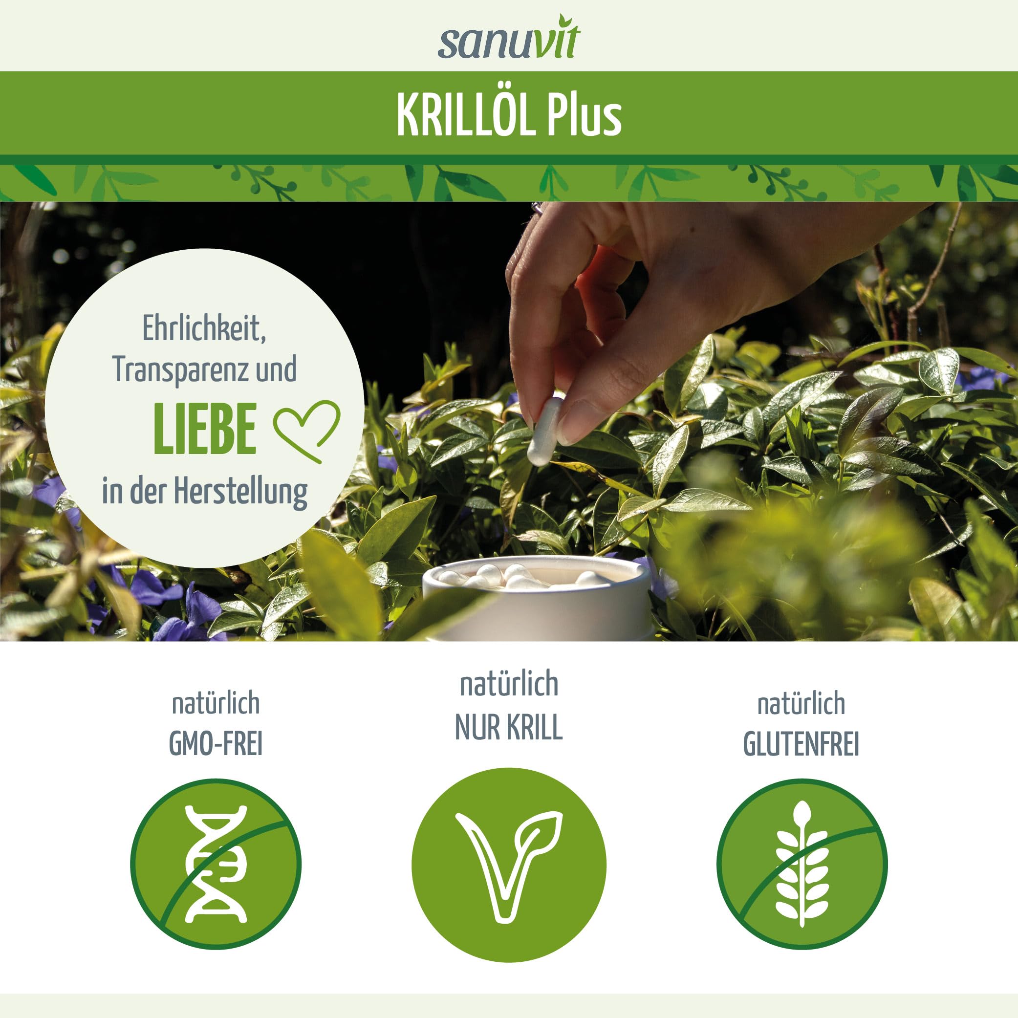Sanuvit® - Krillöl Plus | 500 mg pro Kapsel | 120 Kapseln | Verbessert durch Sonnenblumenlecithin | mit Astaxanthin & Omega-3-Fettsäuren | Hergestellt in Österreich