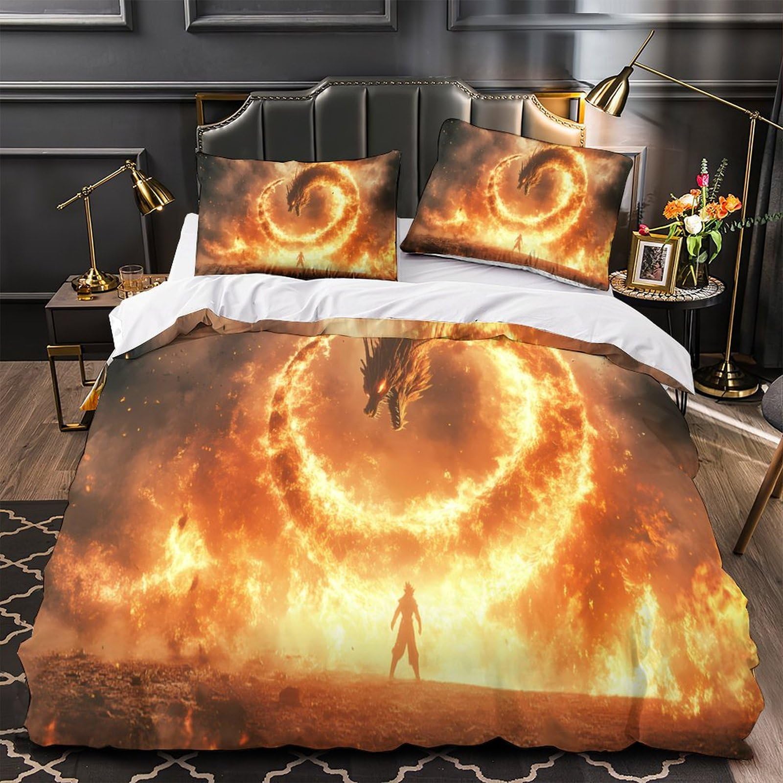 MMDASBVPE Fire-dragon-spirit Comforter Cover 3D Print Luxurious 3 Piece Bedding Set Hidden Zipper Quilt Cover Ultra Soft Hypoallergenic for Children Girls Boys Adults Women Teens Double（200x200cm）