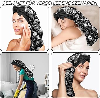 Satin Sleep Cap for Women Adjustable Double Layer Elastic Silk Cap for Sleeping Reusable Cute Sleep Cap