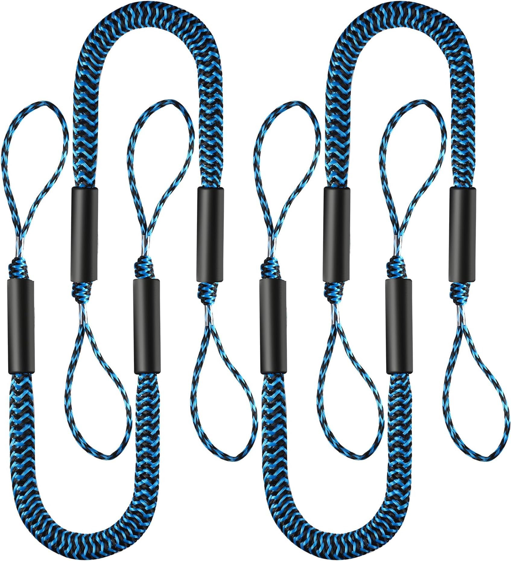 4 Pack Boat Bungee Dock Lines Boat Marine Rope, Jet Ski Dock, Boating Seadoo Pontoon Waverunner Accessories (Blue)