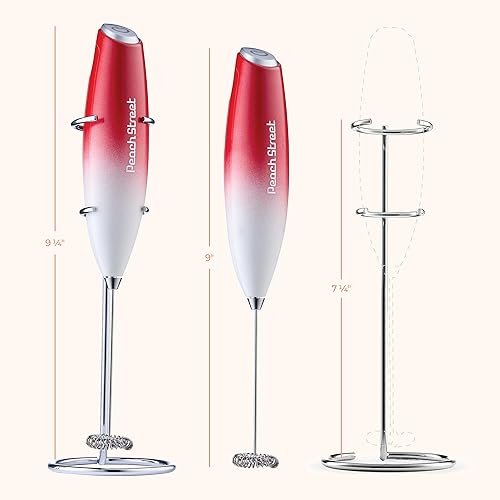 Miniatura 8 de Potente espumador de leche de mano, mini espumador de leche, funciona con pilas (no incluida), mezclador de bebidas de acero inoxidable con soporte