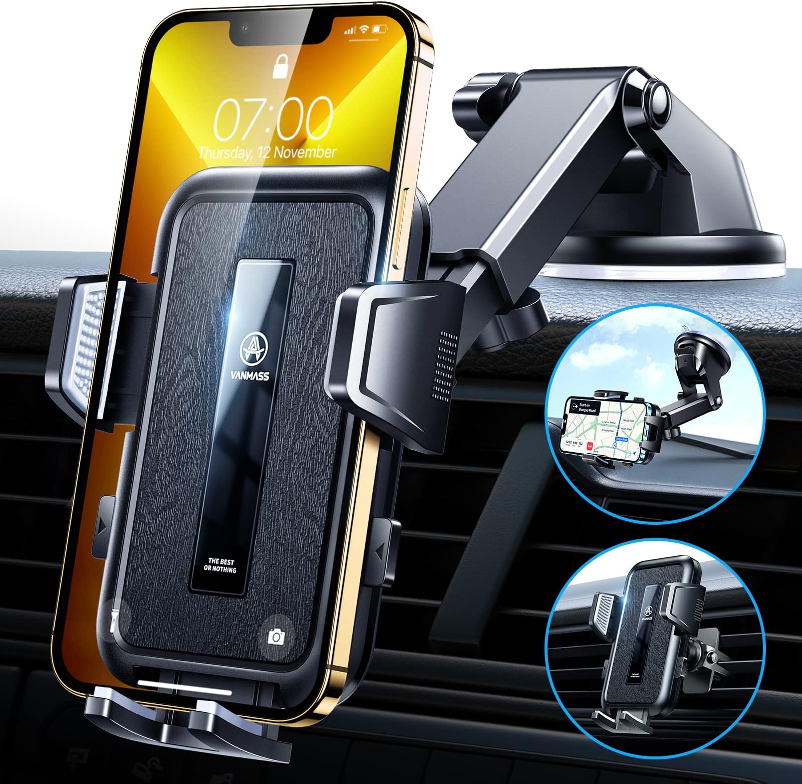 VANMASS High-end Max Upgrade Car Phone Holder【Large Phone & Thick Case Friendly】 Super Suction Mobile Automobile Cradle Van Dashboard Windscreen Vent Mount for iPhone 17 Pro Max 16 15 14 13 Samsung