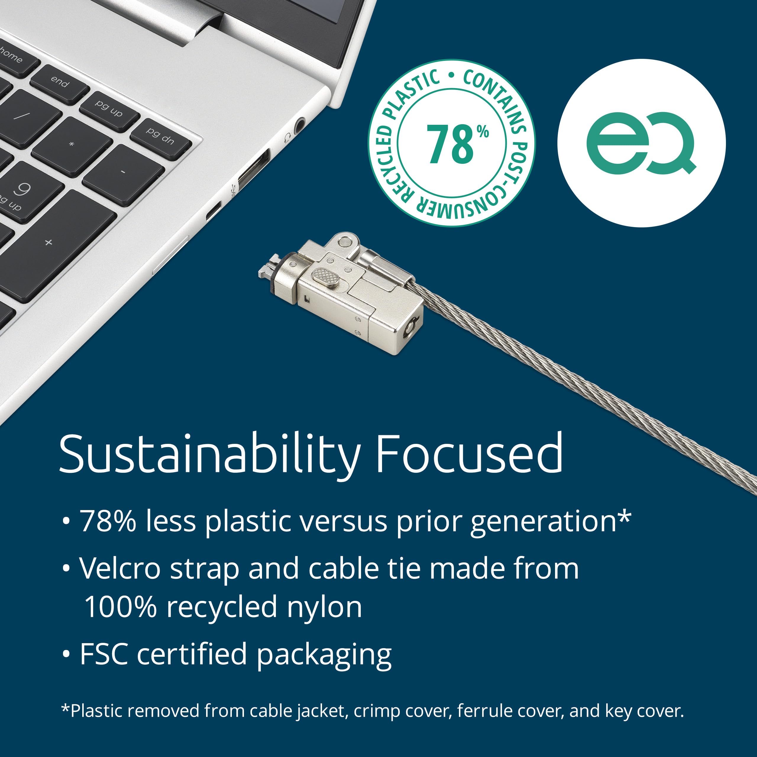 KENSINGTON Slim NanoSaver 2.0 EQ Câble de Sécurité à Clé Antivol pour Ordinateurs Portables Ultrafins avec Encoche Nano, Câble 1,80m Acier au Carbone
