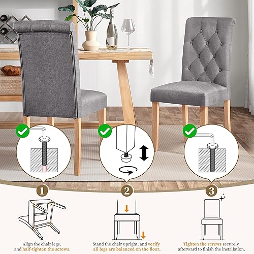 Miniatura 68 de Yaheetech Juego de 6 sillas de comedor tapizadas de tela con respaldo alto y patas de madera maciza para cocina, sala de estar, restaurante, estilo