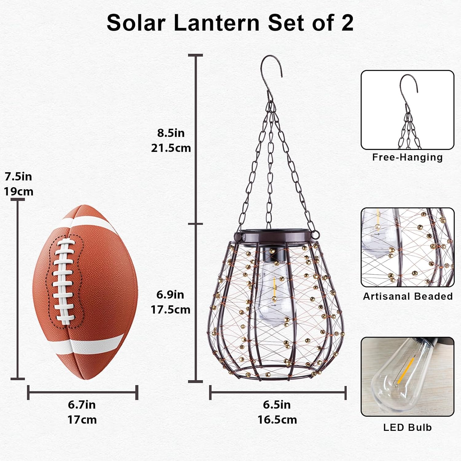 Hanging Solar Lantern Lights, Solar Chandelier Outdoor Waterproof Vintage Copper Outdoor Hanging Lights for Outside Gazebo, Pergola, Porch, Yard, Garden, Pathway, Decor, 2 Pack- ALL FORTUNE