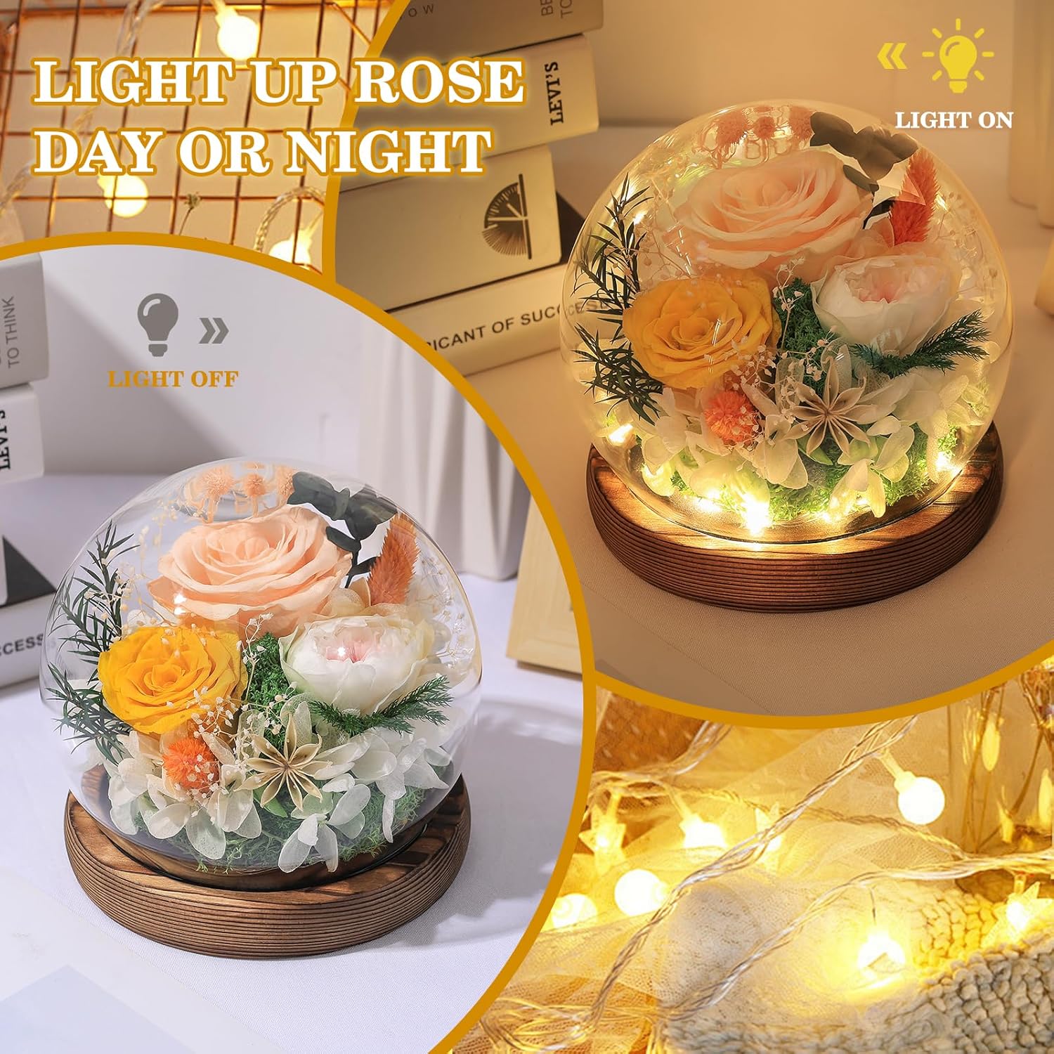 FIACO Valentines Day Gifts for Her Preserved Flowers in Glass Dome Long-Lasting Eternal Fresh Roses Birthday Gifts for Women Mom Grandma Wife Girlfriend Forever Flowers for Delivery Prime Decorations - Image 4