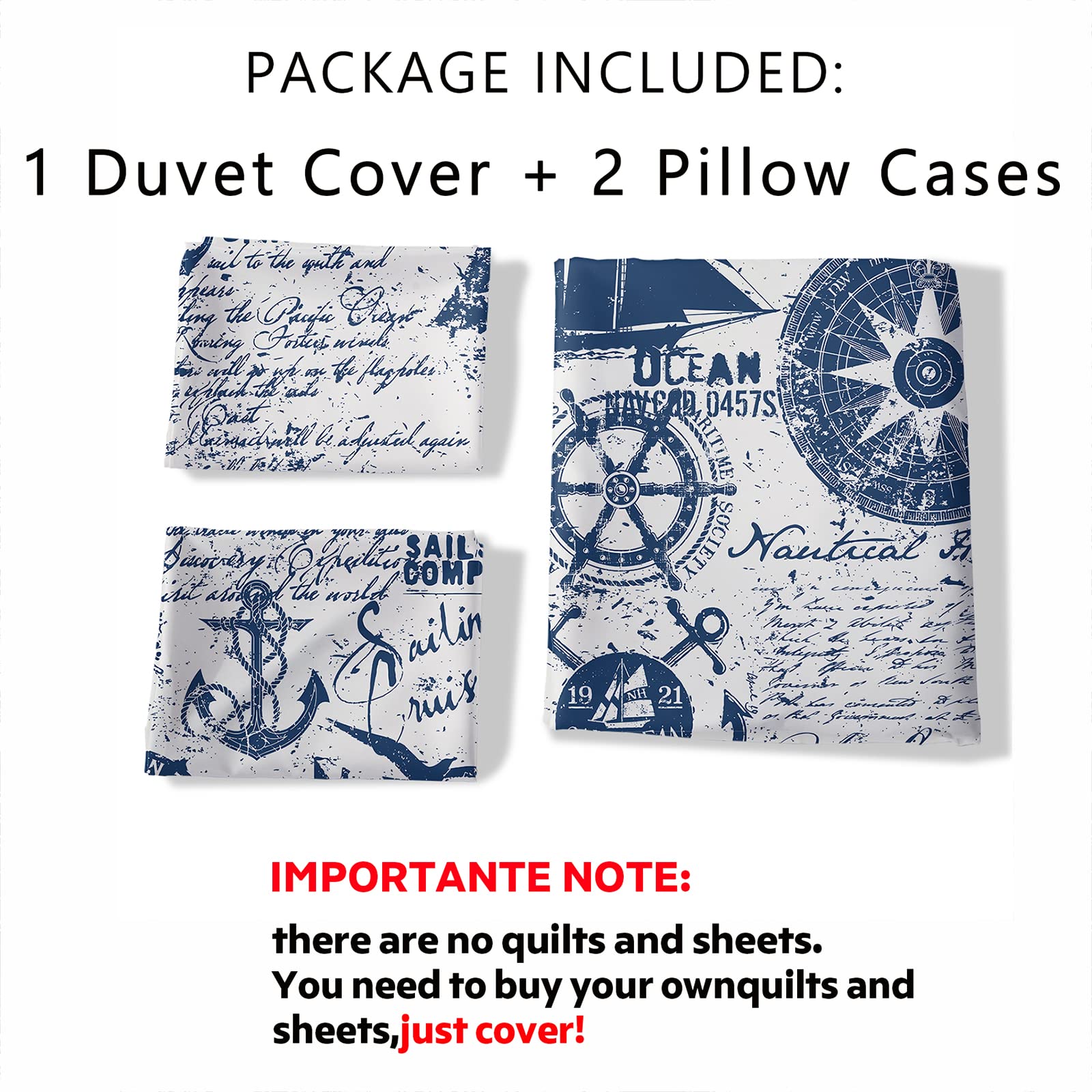 AILONEN Anchor Duvet Cover Queen Size,Nautical Theme Bedding Set for Boys Girls Kids,Sea World Ocean Comforter Cover Bedroom Decor with 17 Pillow Shams,Zipper