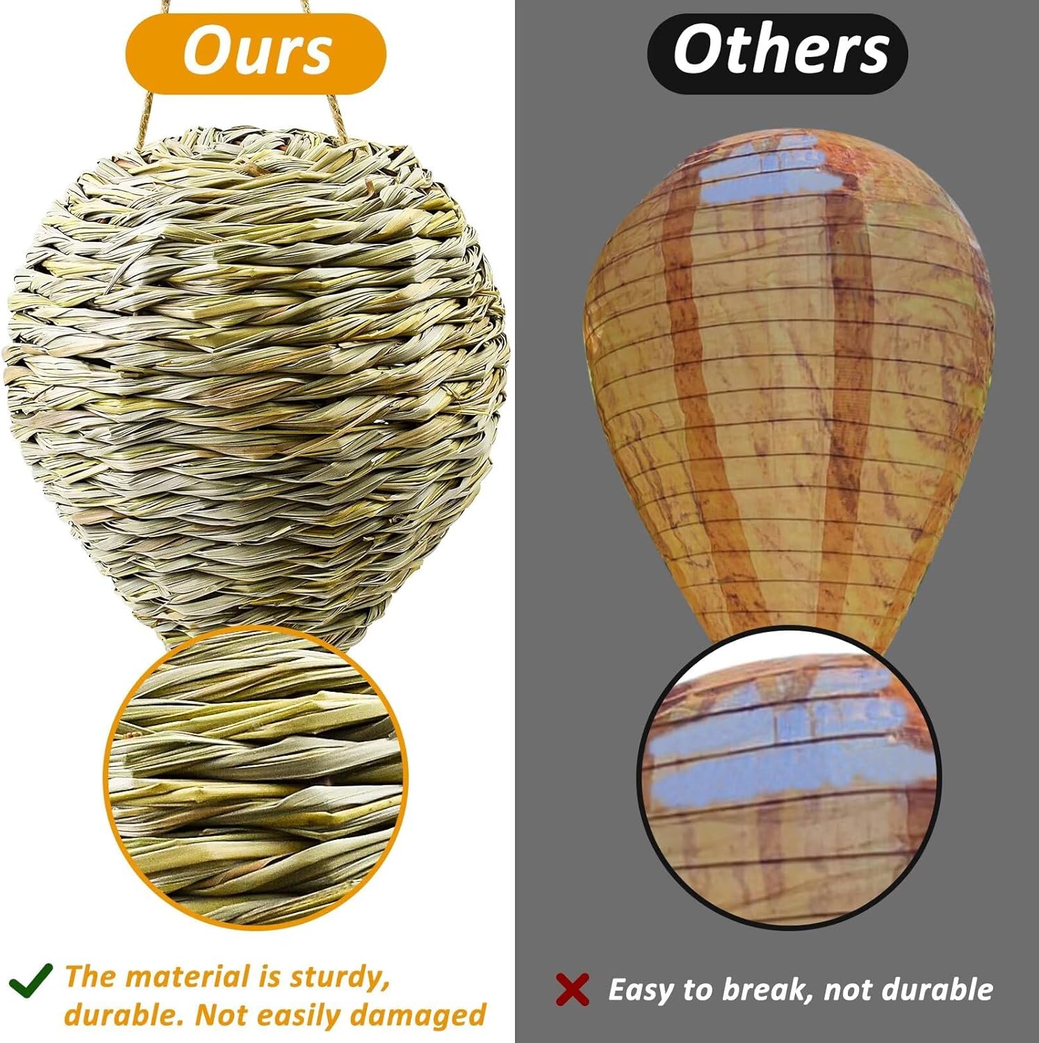 Woven Crochet Wasp Nest Decoy, Waterproof Faux Hanging Wasp Hornets Hive Nests Artificial Fake Wasp Nest Decoy Decoration for Patio Eaves Yard Home