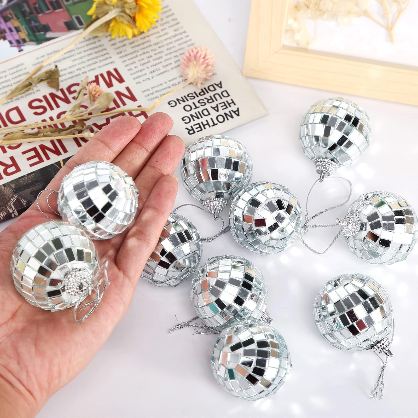 Boules à Facettes Argentées - Lot De 6 (4/5/6/7 Cm) Pour Décoration Fête, Mariage, Noël, Scène - 12