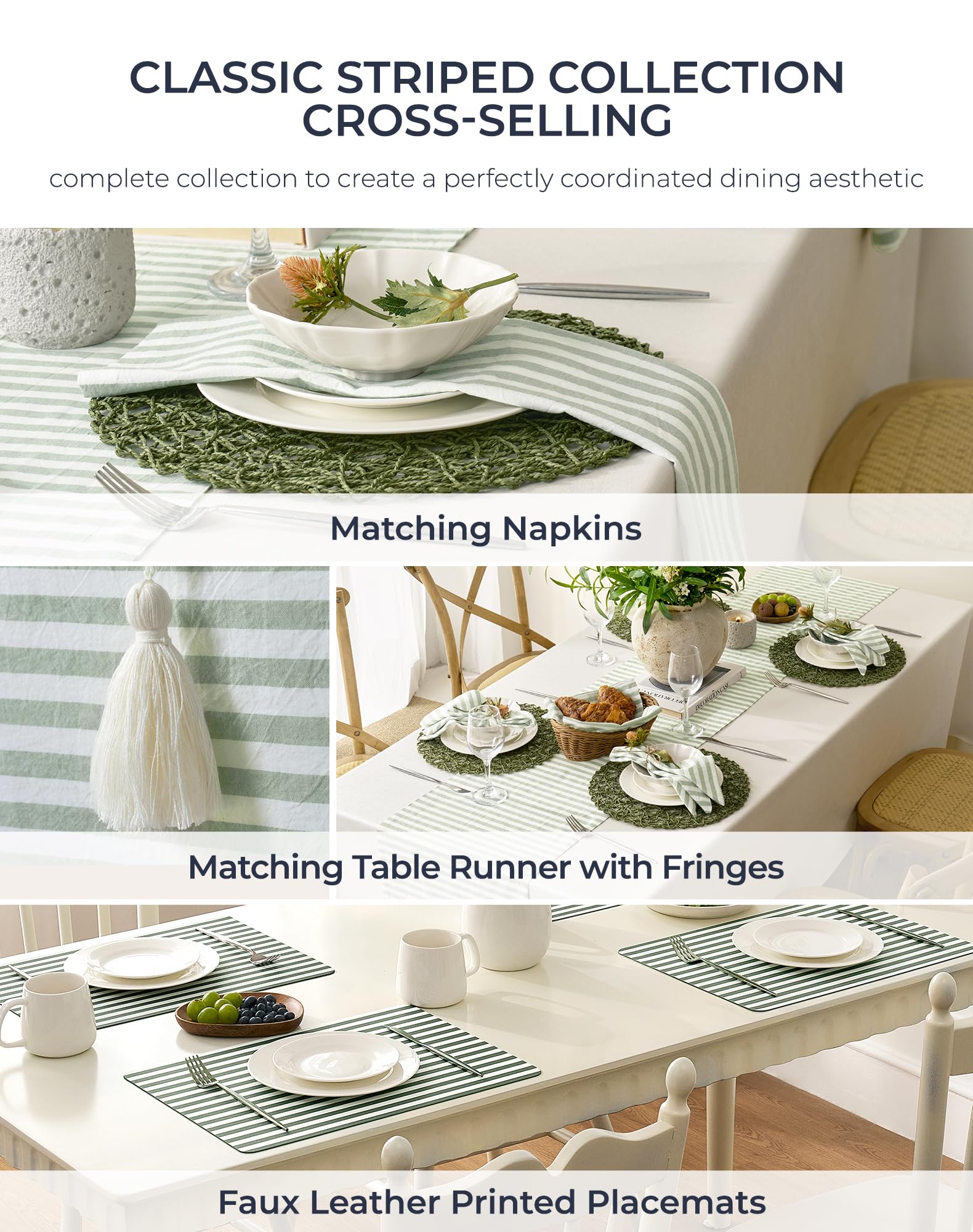 Leetaltree Lot de 8 sets de table en vinyle tissé à rayures bleues et | Sets de table faciles à nettoyer, imperméables, résistants à la chaleur, faciles à nettoyer, adaptés pour une utilisation en