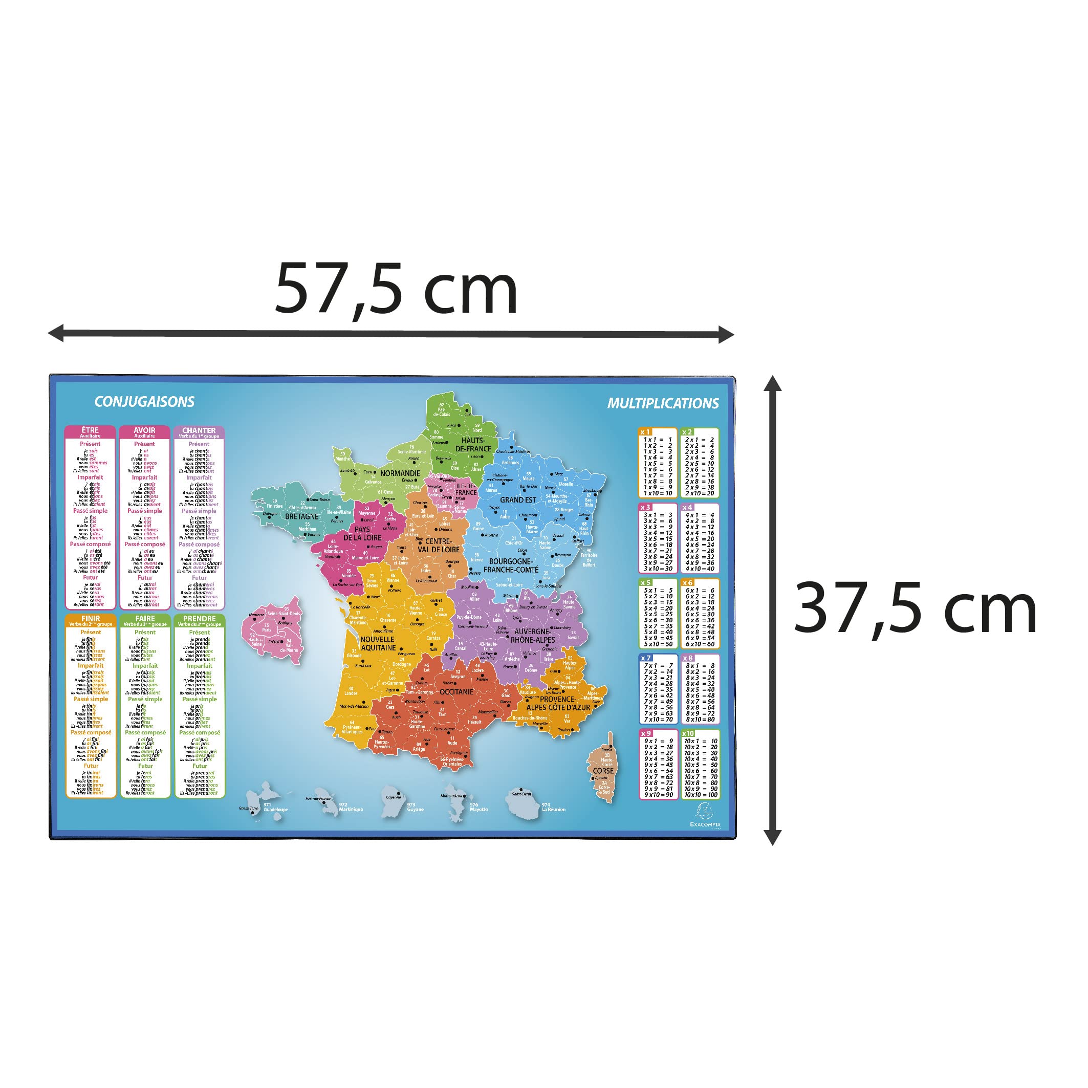 Exacompta - Ref. 29791E – Karton mit 10 Schreibtischunterlagen für Kinder aus festem Karton – Vorder- und Rückseite aus PVC für den täglichen Gebrauch – 37,5 x 57,5 cm – Motiv: Frankreich – Lieferung
