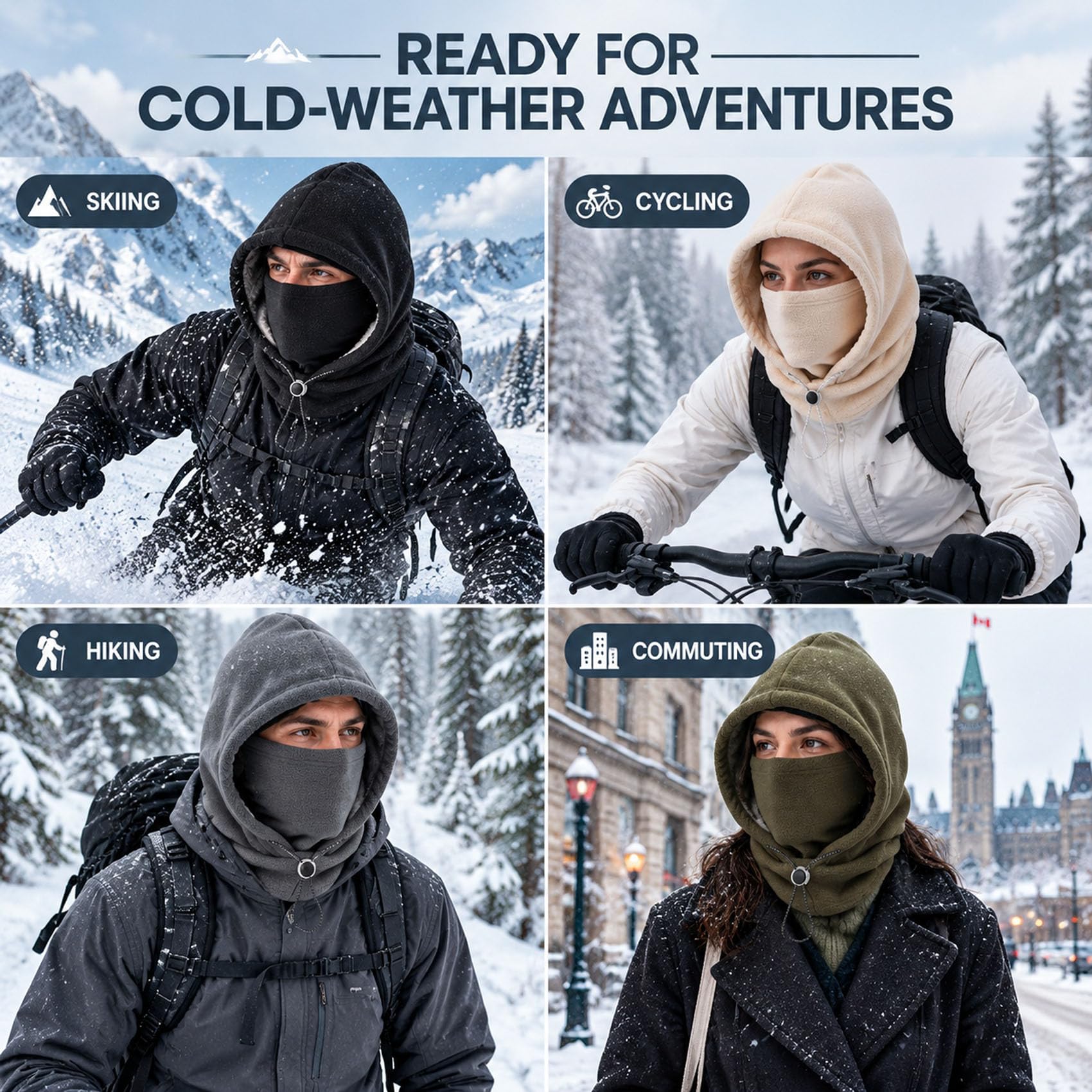 3-in-1-Fleece-Sturmhaube mit doppelter Schicht – Winter-Kopfbedeckung