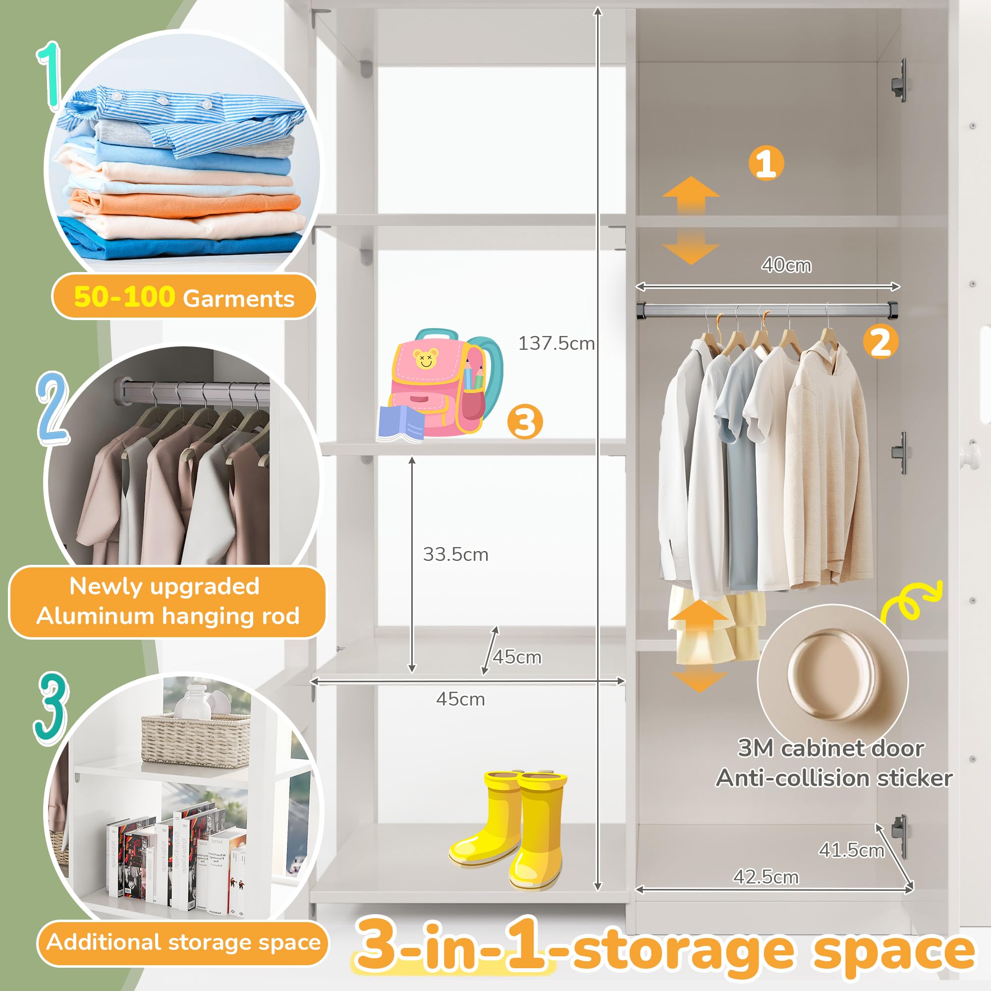 LAKFEW Cama Alta Infantil 90x200 cm con Armario y Estante Almacenaje Ajustable, Cama Tren Camas Altas con Dispositivo antivuelco y Protección Anticaída, Camas Literas con Escalera, Blanco, Sin Colchón
