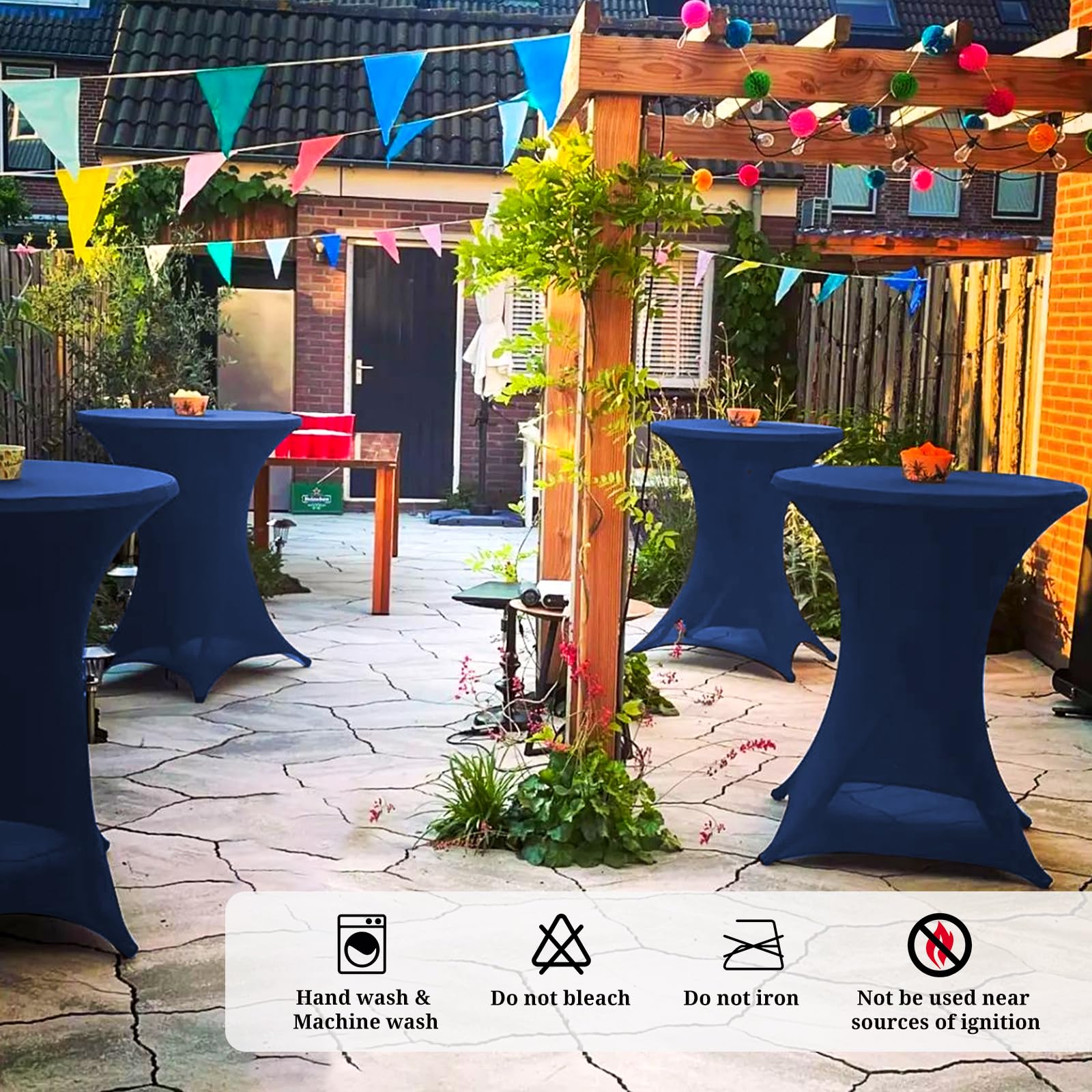 Pesonlook 8 stuks cocktailtafelkleden van elastaan, rekbaar, met vierkante hoeken, 81,3 x 109,2 cm, voor hoge tafel, rond, voor bar, bruiloft, cocktail, banket (zwart