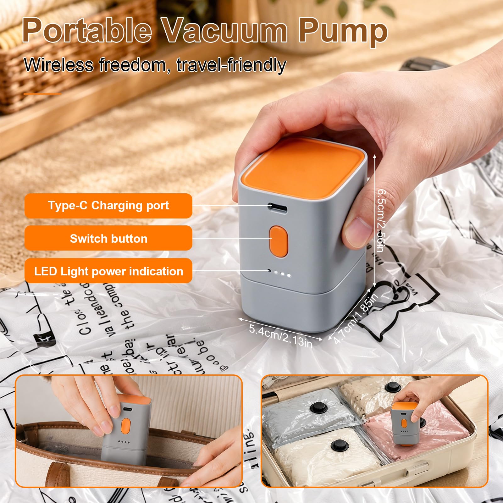 Sacchetti Sottovuoto Vestiti con Pompa Sottovuoto Senza Fili | 12 Pezzi(4* 40X60cm,4* 50X70cm,4* 60X80cm),Sacchetti Sottovuoto Viaggio Riutilizzabili per Viaggi,Casa,Traslochi e Stoccaggio