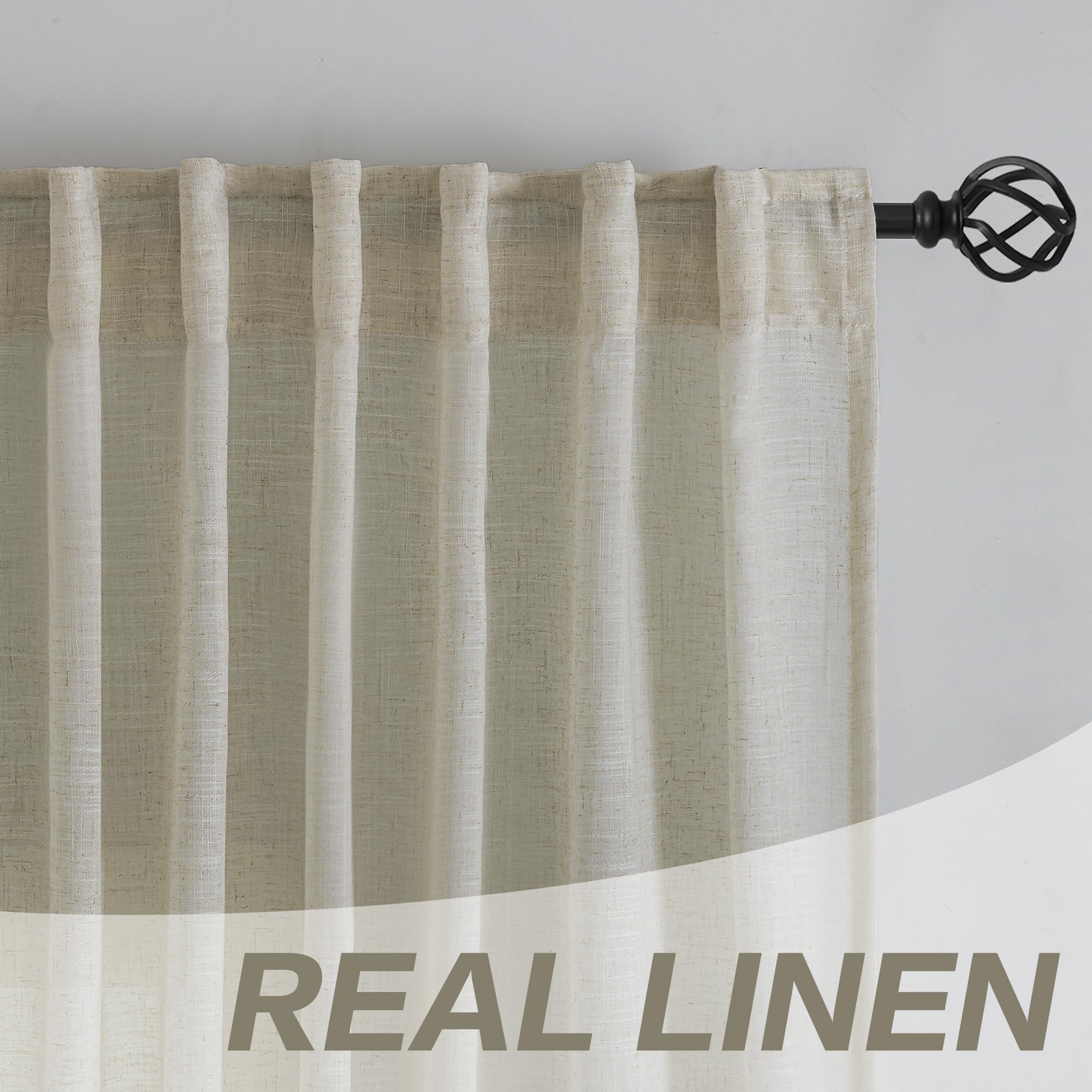 DONREN Leinen-Rücktab-Vorhänge 320 cm extra lang von der Decke bis zum Boden für Villa Rustikal, 2 Paneele mit Haken, Gürtel, Faltenplissees, leicht gleitende Vorhänge, lichtfilternd, Blickdicht
