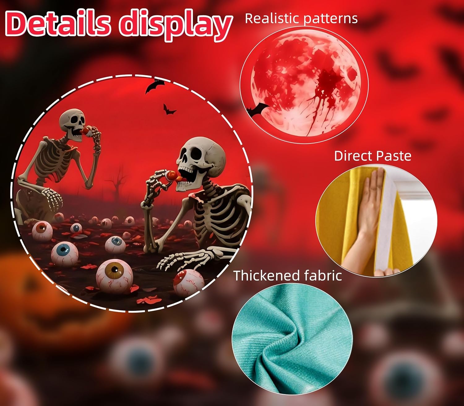 7 × 8 Ft Halloween Garage Banner, Small Door Cover for Single Garage Door, Giant Blood Moon with Red Sky Design, Horror Scene, for Yard, Fence, Halloween Party