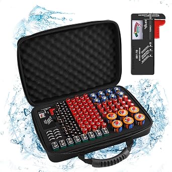 Arkeiliy Battery Organizer, Battery Organizer Storage Case with Tester BT-168, Waterproof Battery Holder Box Holds, Battery Case Organizer 145+ AA AAA C D 9V Batteries Batteries are Not Included