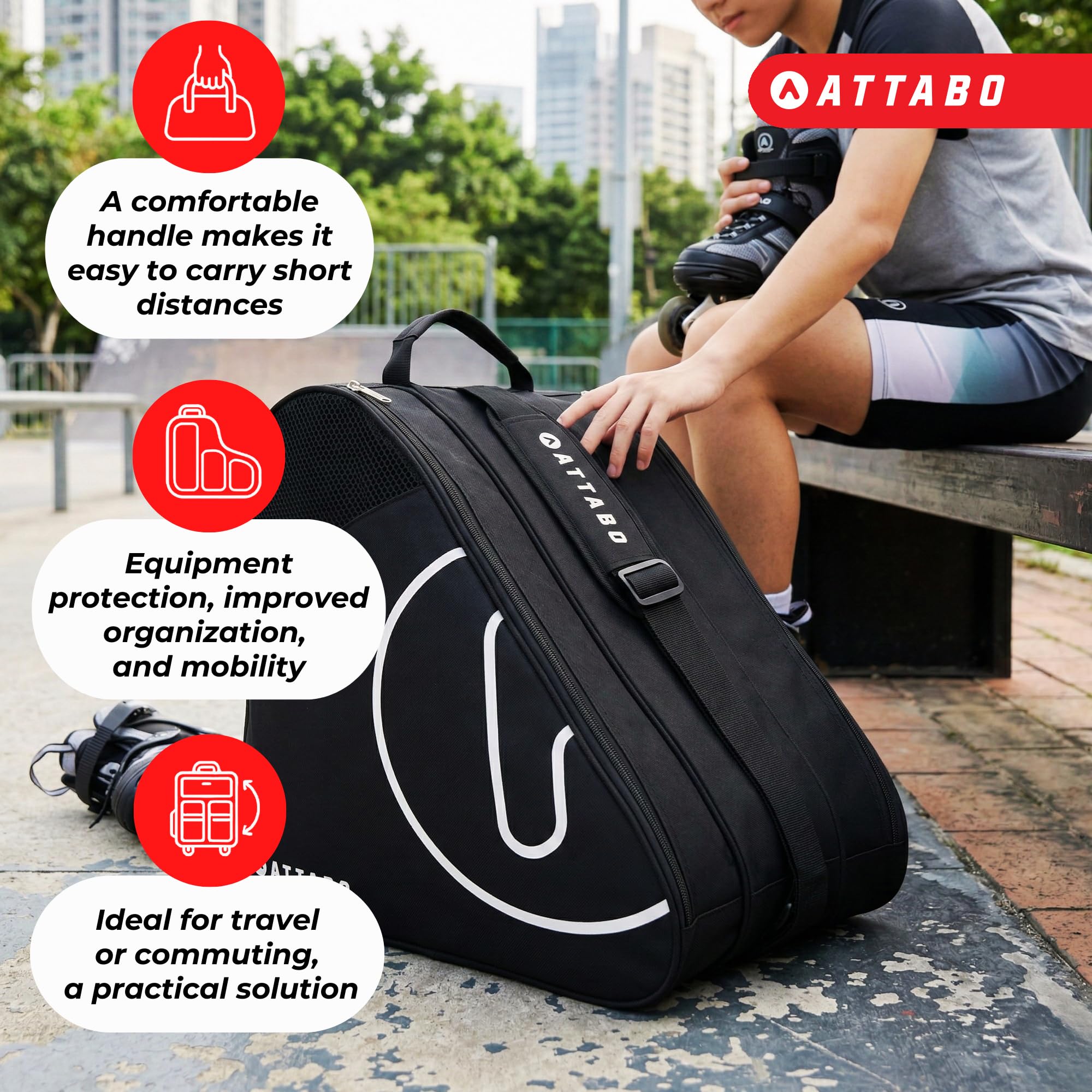 ATTABO Sako - Bolsa para Patines de Ruedas con 3 Compartimentos, poliéster y Sistema de ventilación, 38 l Grande, para Patines en línea y Patines — view 2