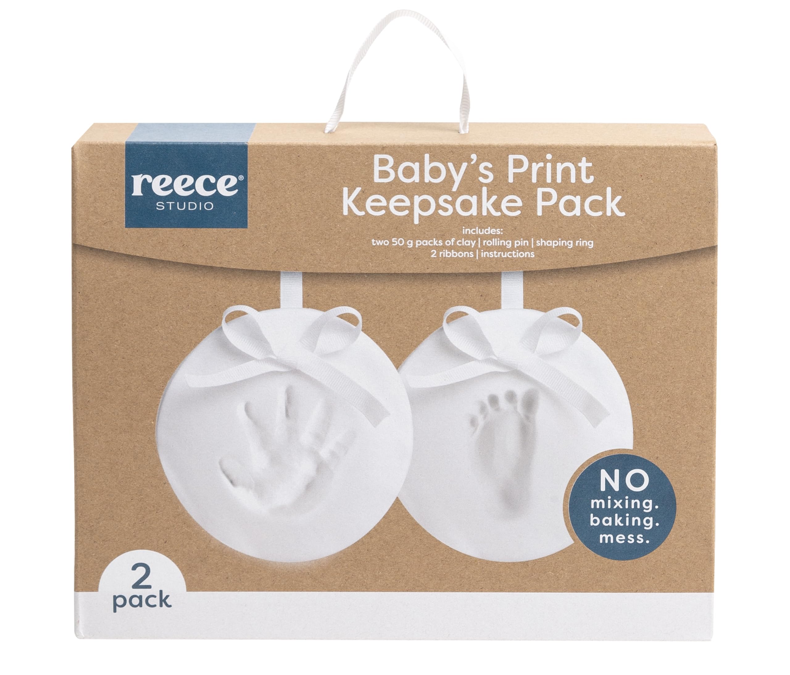 Reece Studio Baby’s Handprint Christmas Keepsake Kit Ornament, DIY Clay Newborn Footprint and Handprint Maker, Gender-Neutral Gift For New And Expecting Parents, 2 Pack