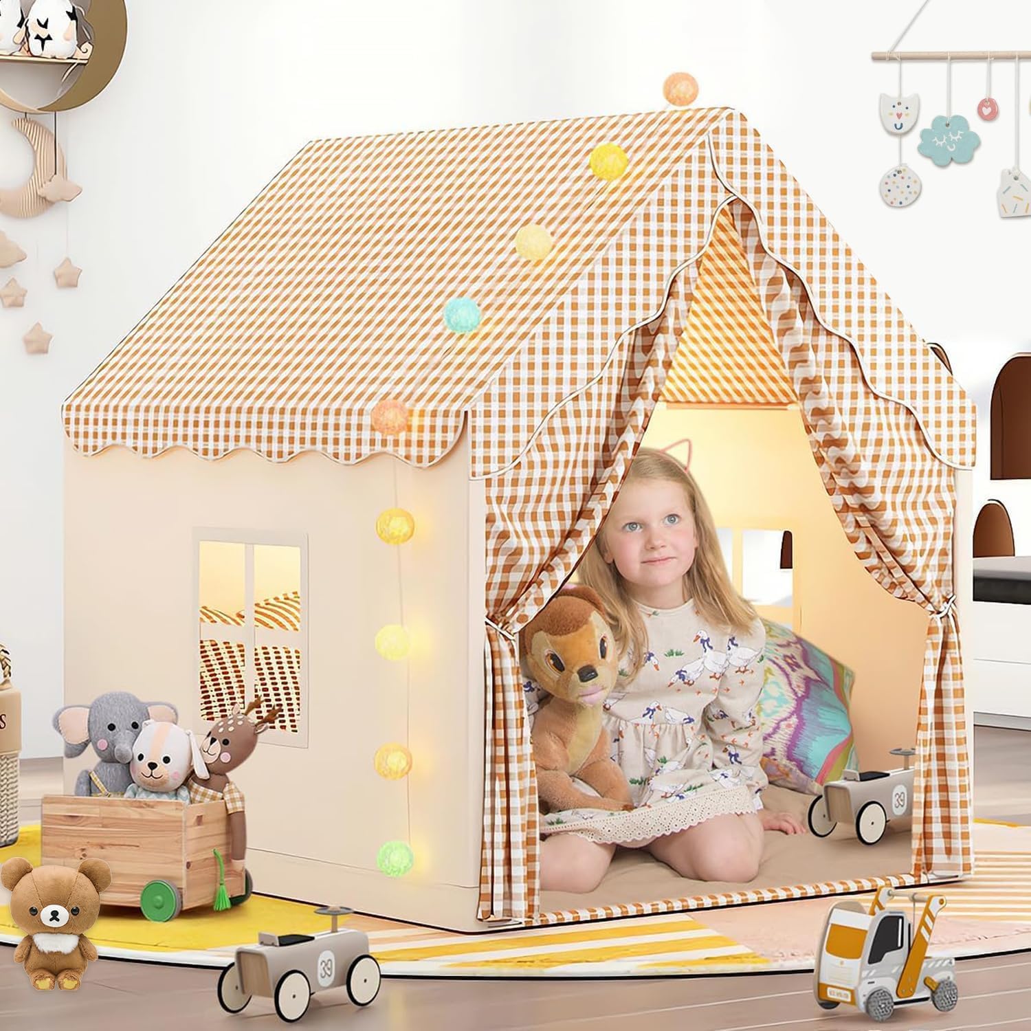 Large Kids Tent House Indoor Outdoor,Toddler Play Tent With Birthday Party Decoration,Play house for Baby Princess Castle Tent, Kids Indoor Room Toys for Girls Boys Age 3,4,5,6-10 Years Old (grey 2)