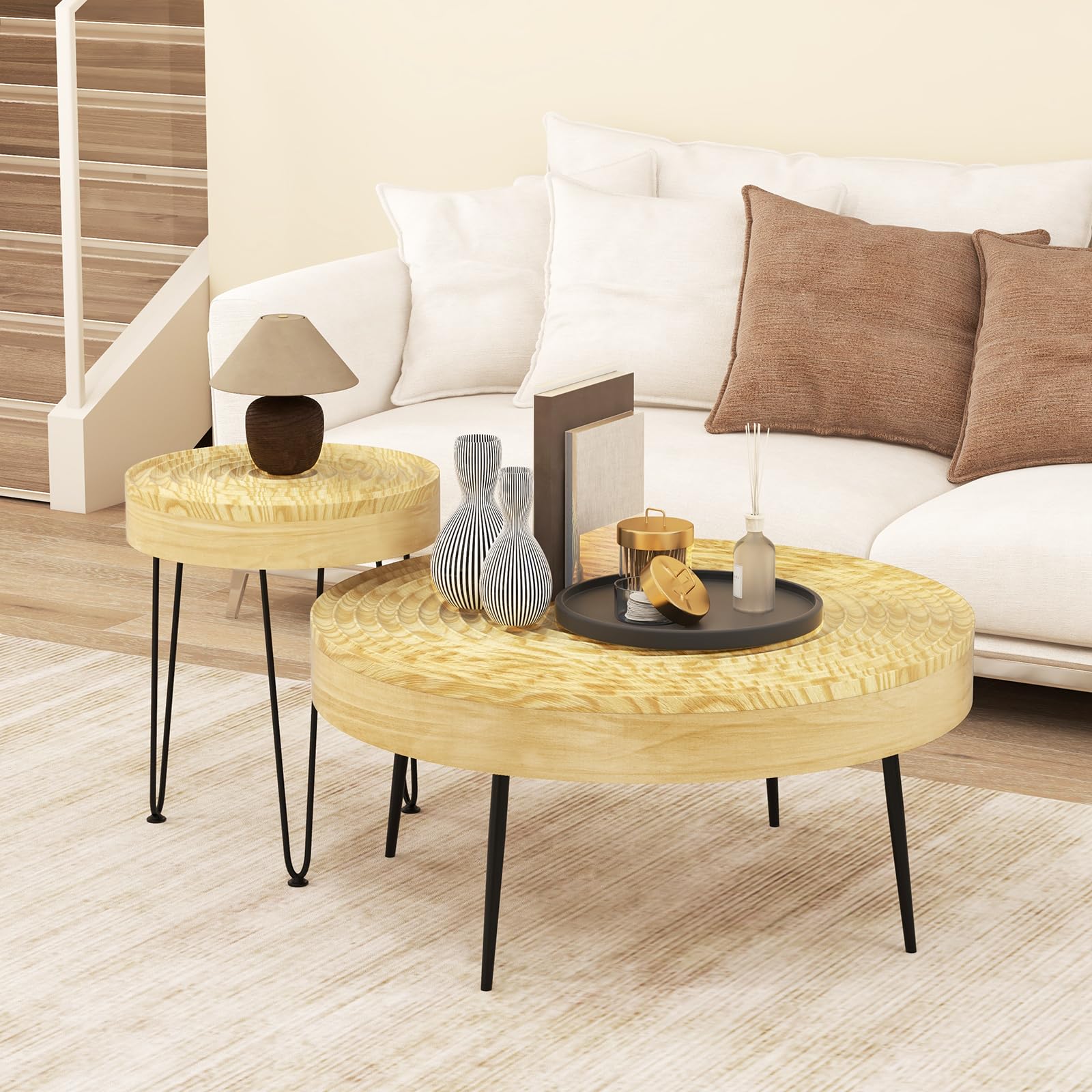 Amazon.com: Giantex Boho Round Coffee Table Set of 2, Sofa Side